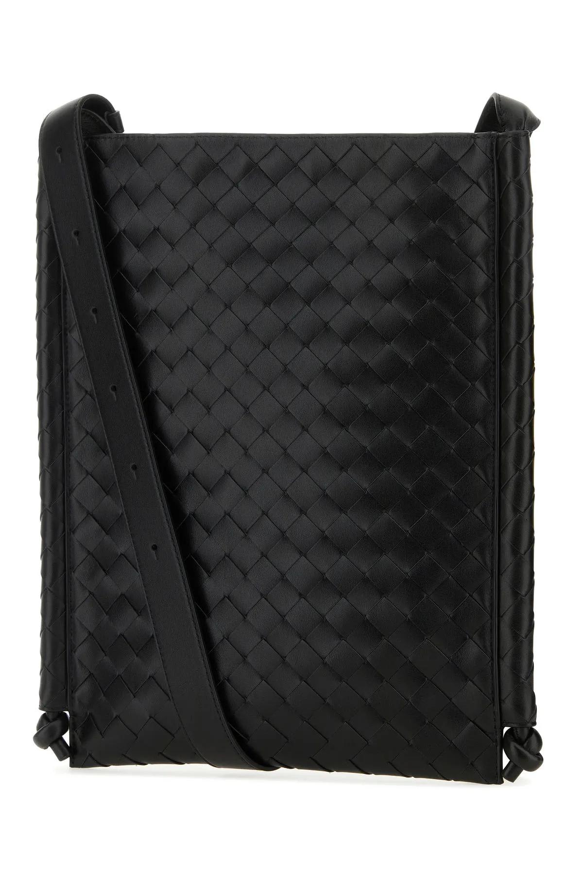 Shop Bottega Veneta Black Leather Flat Loops Crossbody Bag