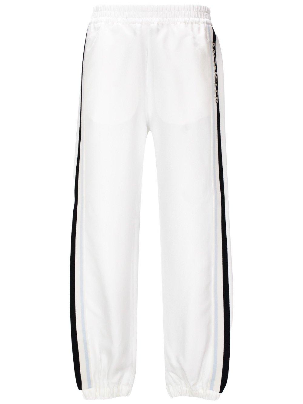 Shop Moncler Side Striped Trousers In White