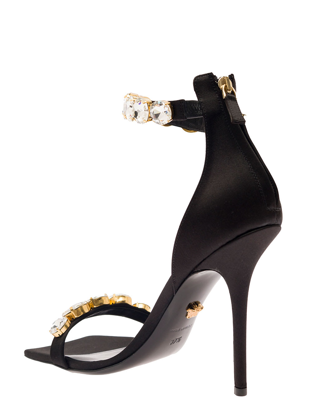 Shop Versace High Heels With Crystal Embellishemnt In Black Silk Woman