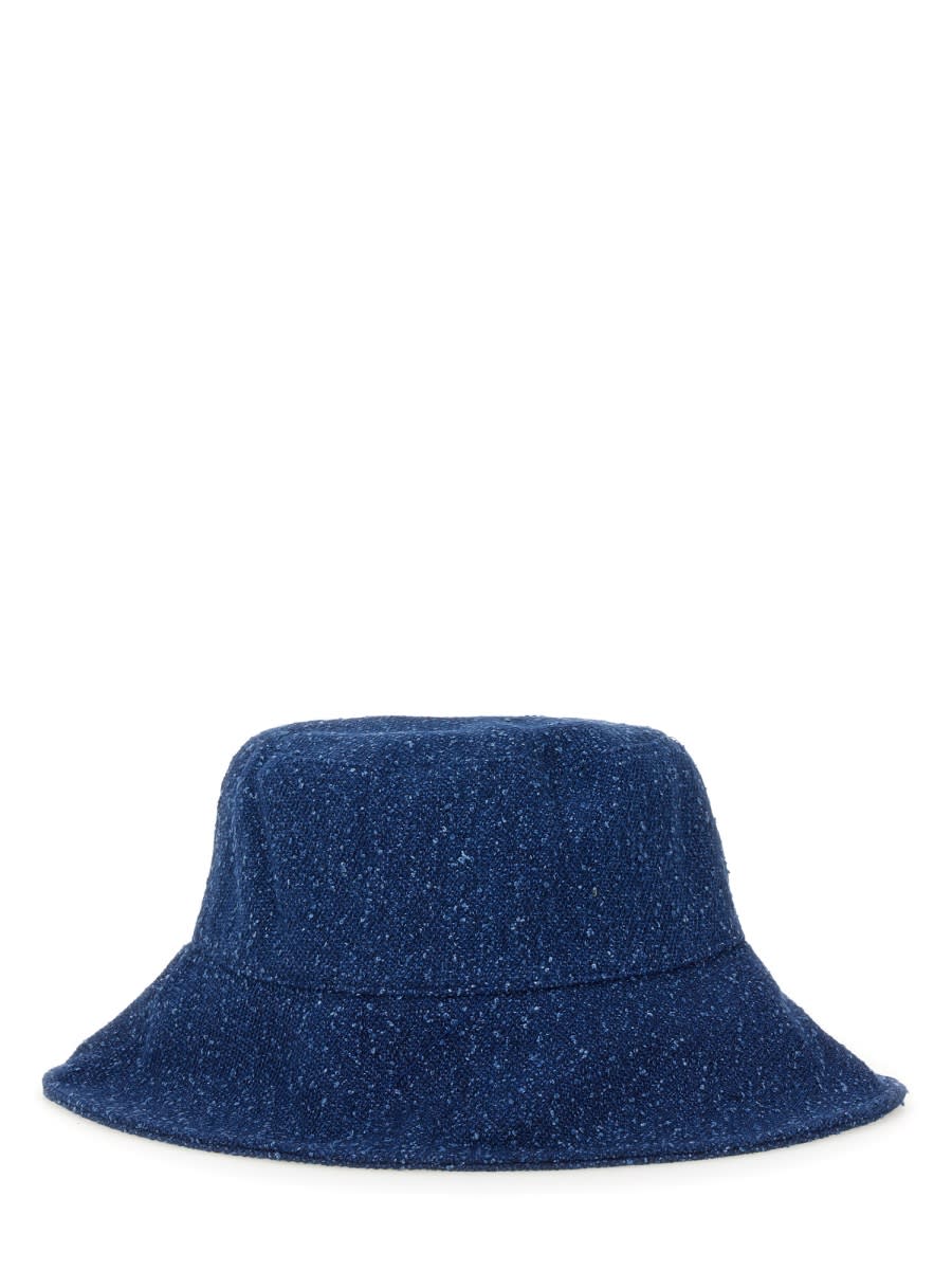 Msgm Textured Fabric Logo Brim Hat In Denim