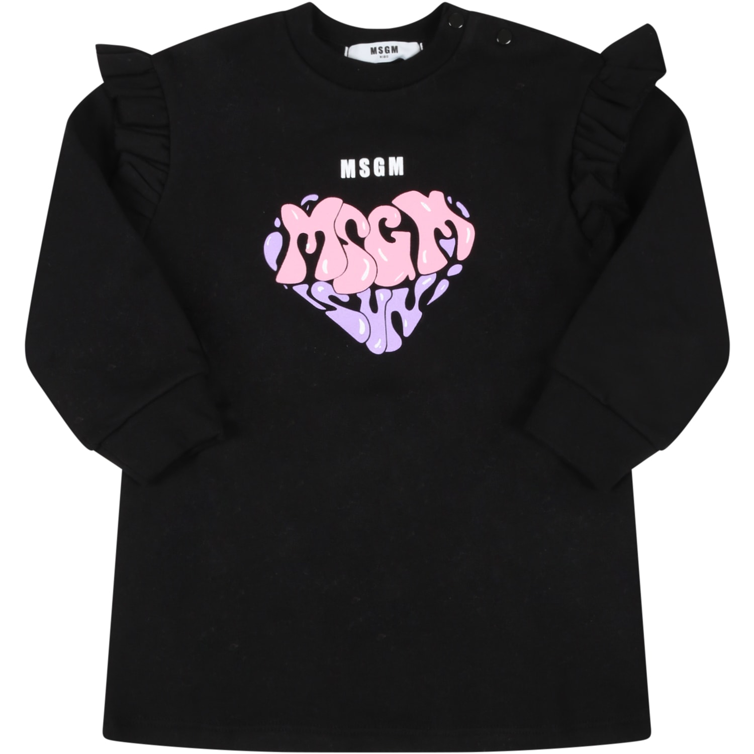 MSGM Black Dress For Baby Girl With Logos