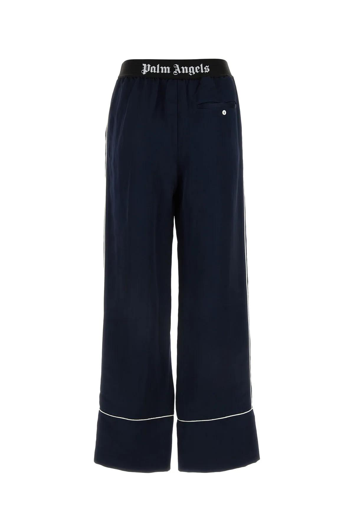 Shop Palm Angels Navy Blue Satin Pyjama Pant