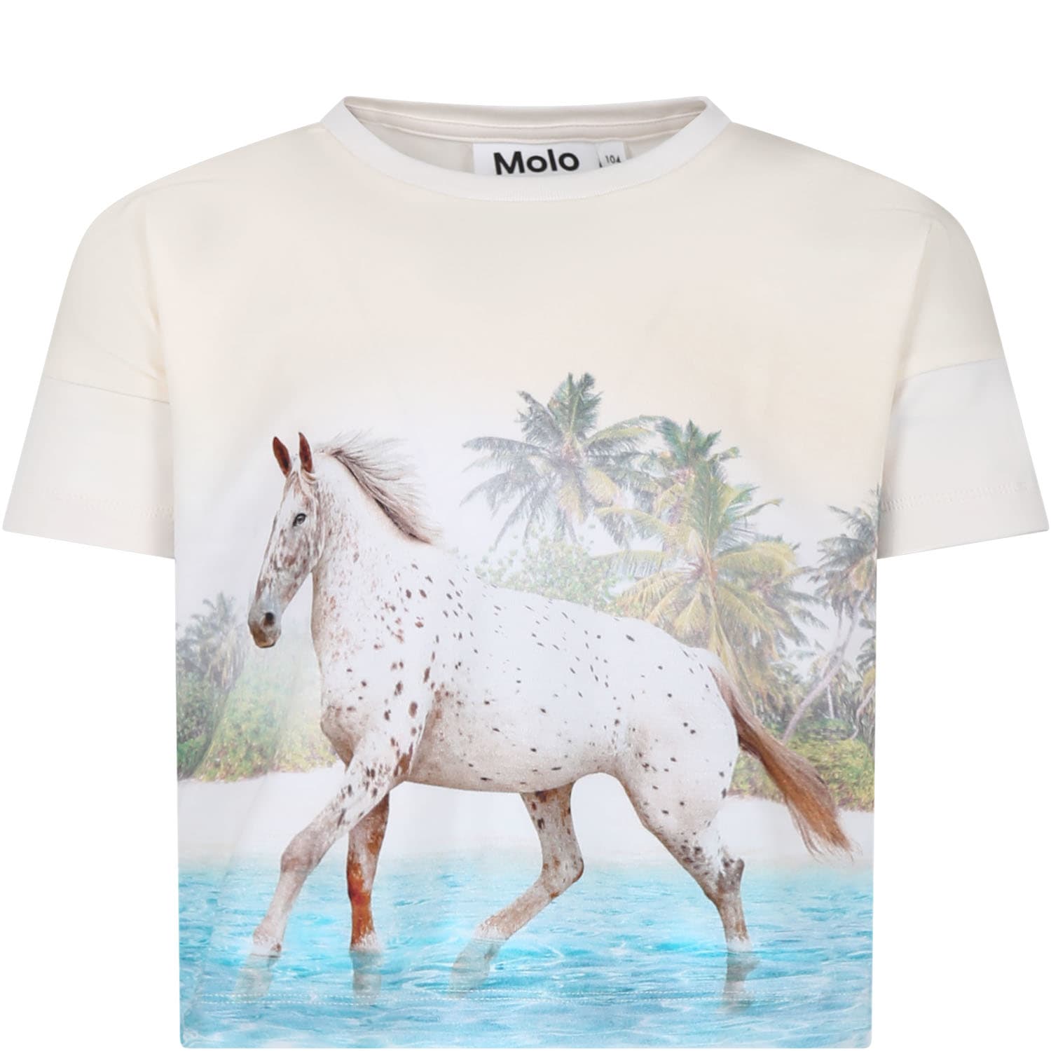 Molo Kids' Ivory T-shirt For Girl With Horse Print