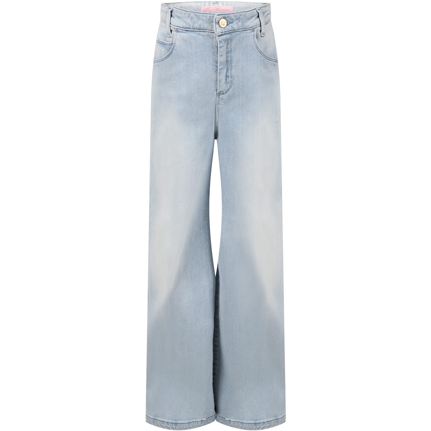Blumarine Kids' Light Blue Jeans For Girl With Logo And Print In Denim