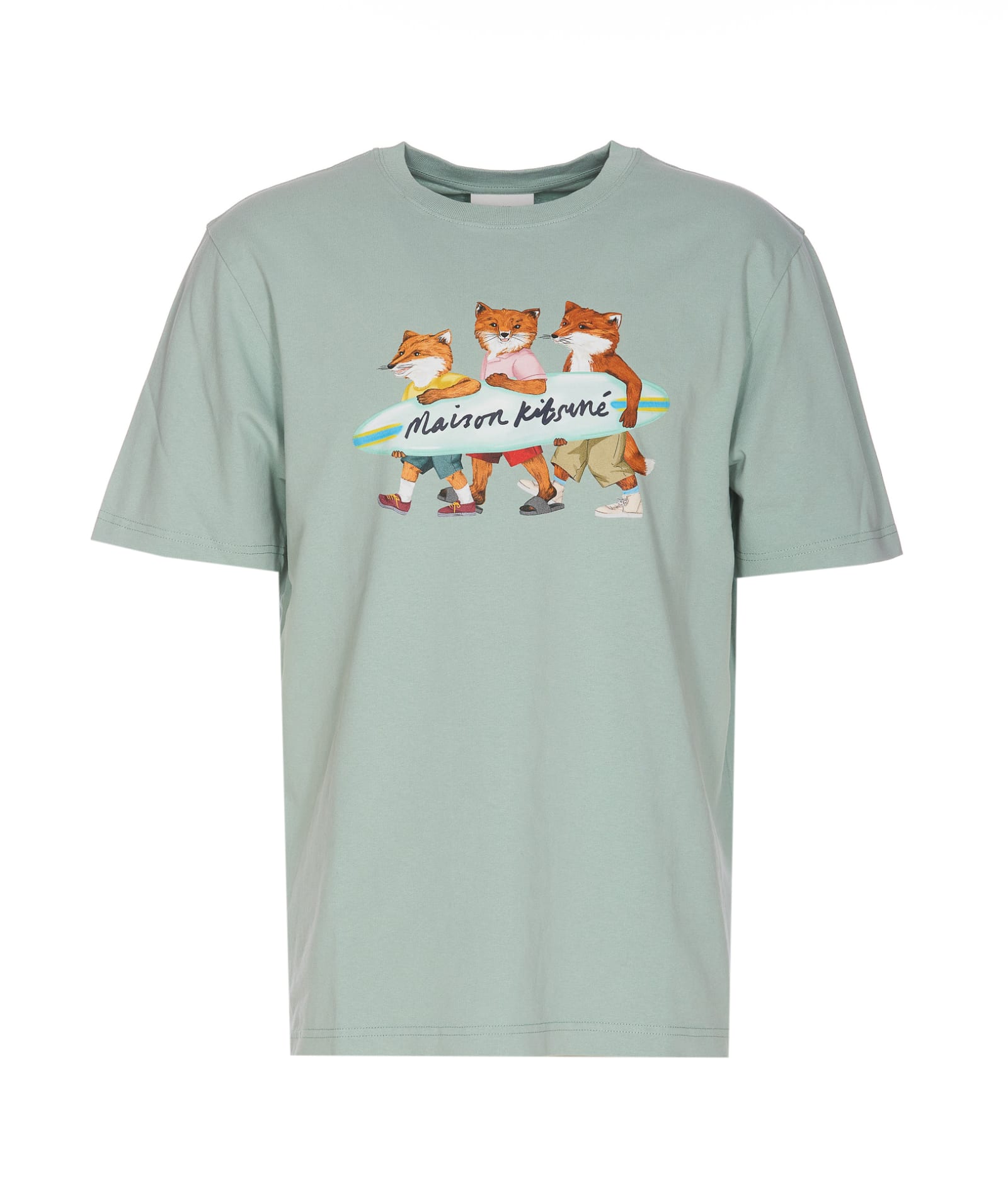 Shop Maison Kitsuné Surfing Foxes T-shirt In Green