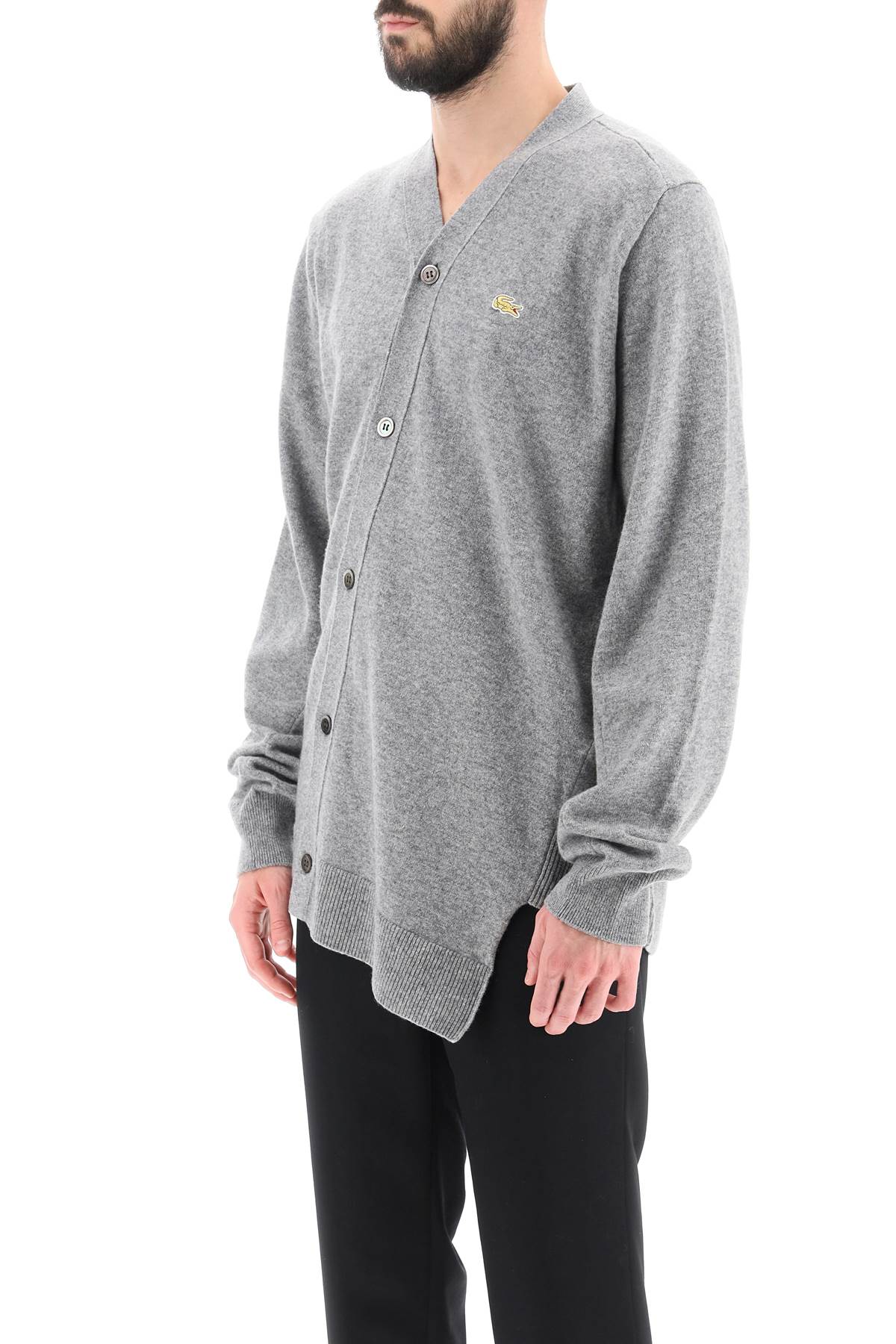 Shop Comme Des Garçons Shirt Lacoste Asymmetric Wool Cardigan In Grey (grey)