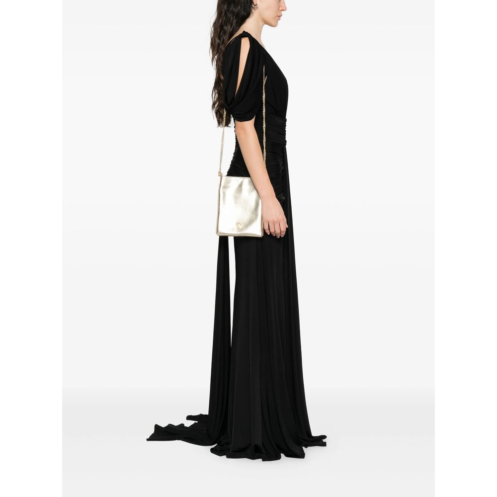 Pinko Metallic-effect Leather Cross Body Bag In Neutral