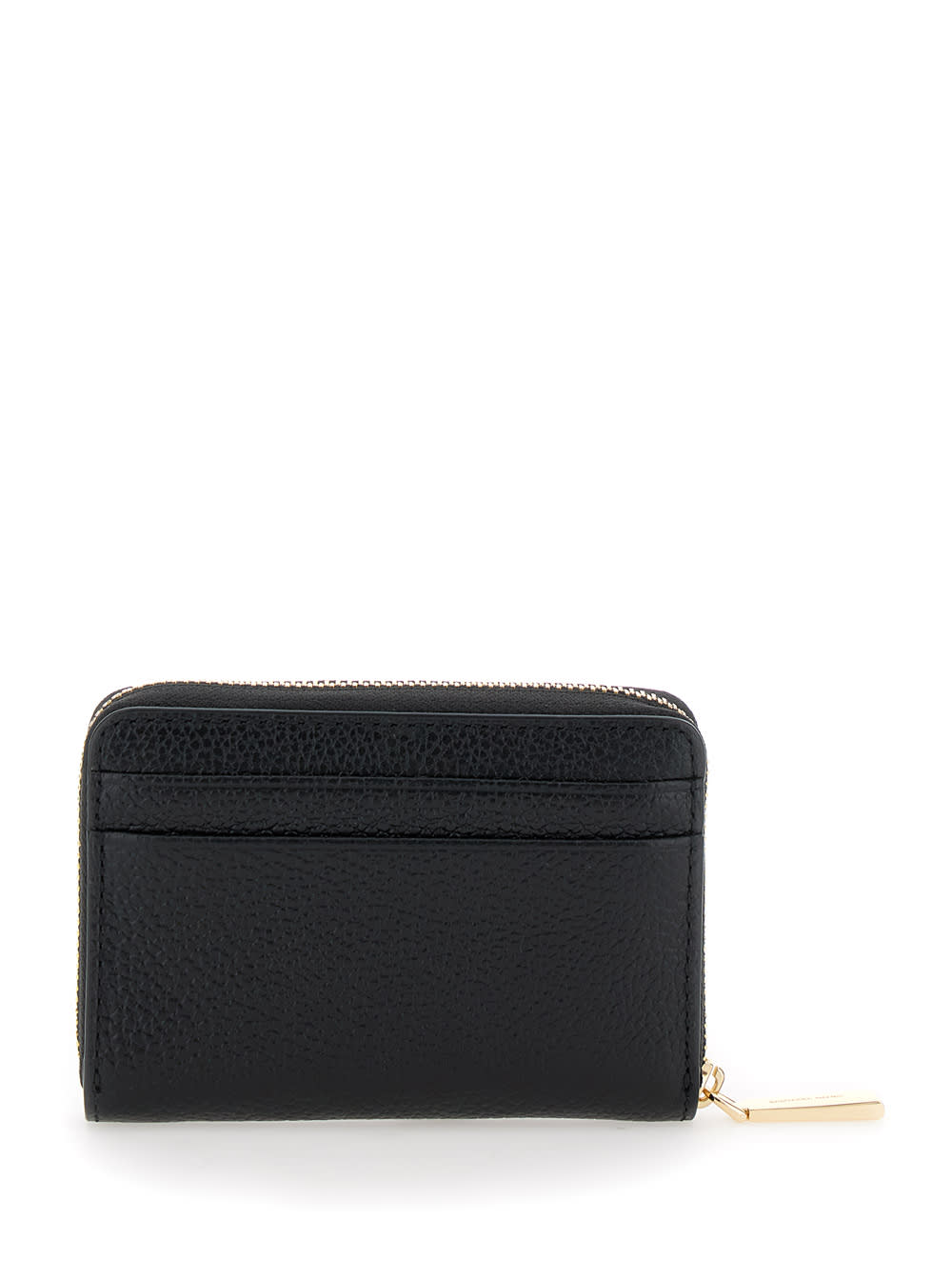 Michael Kors Black Card Holder With Logo Lettering In Hammered Leather Woman In Black