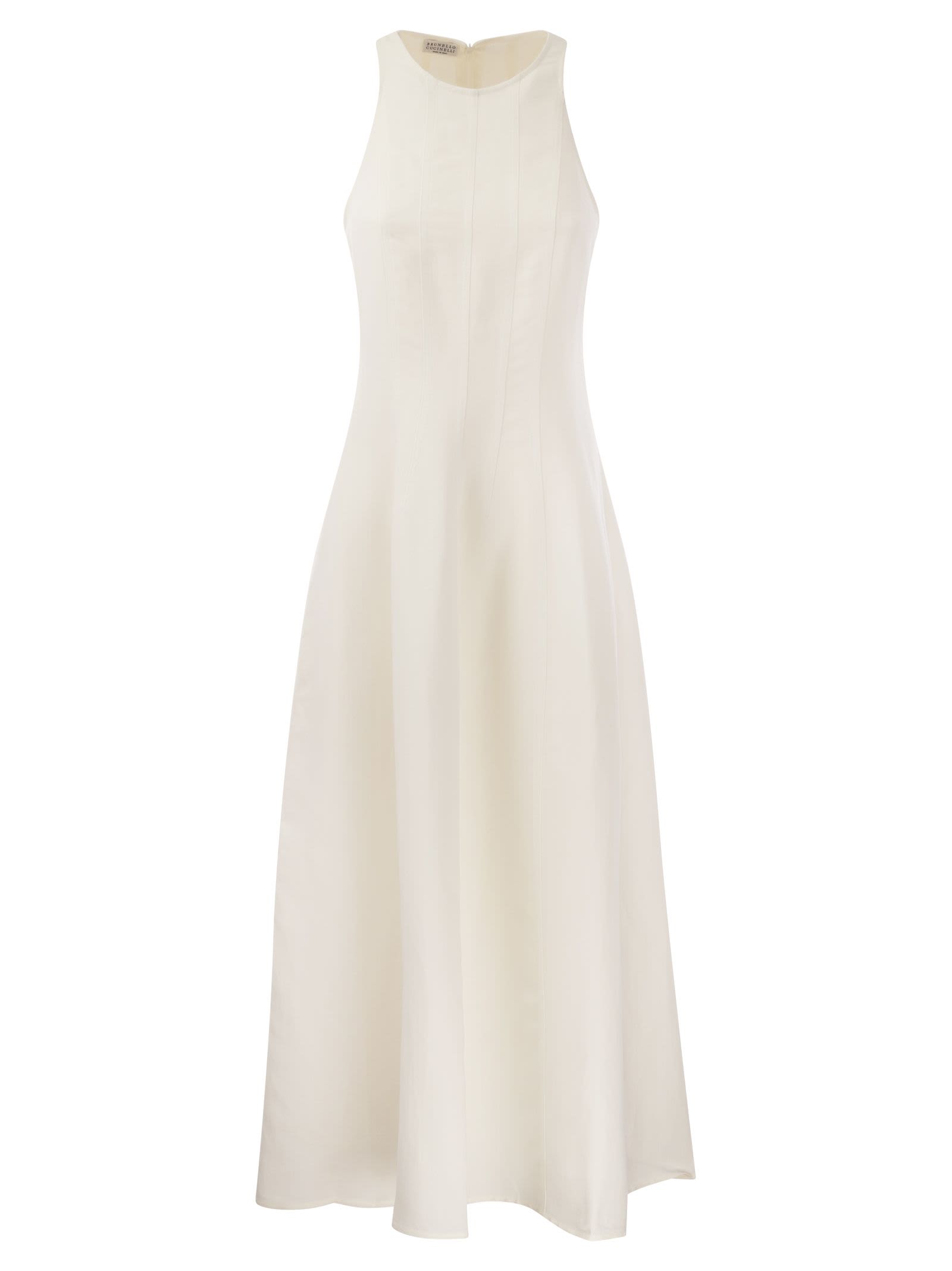 Shop Brunello Cucinelli Fluid Viscose And Linen Twill Dress In White