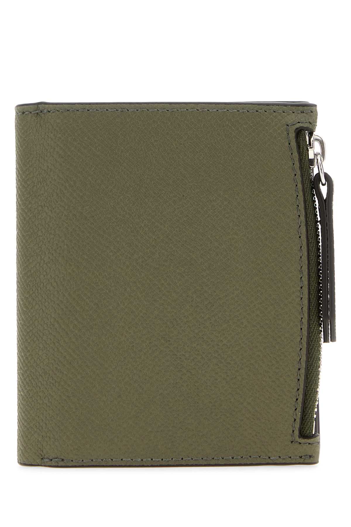 Maison Margiela Leather Bi-fold Wallet Textured Finish In Green