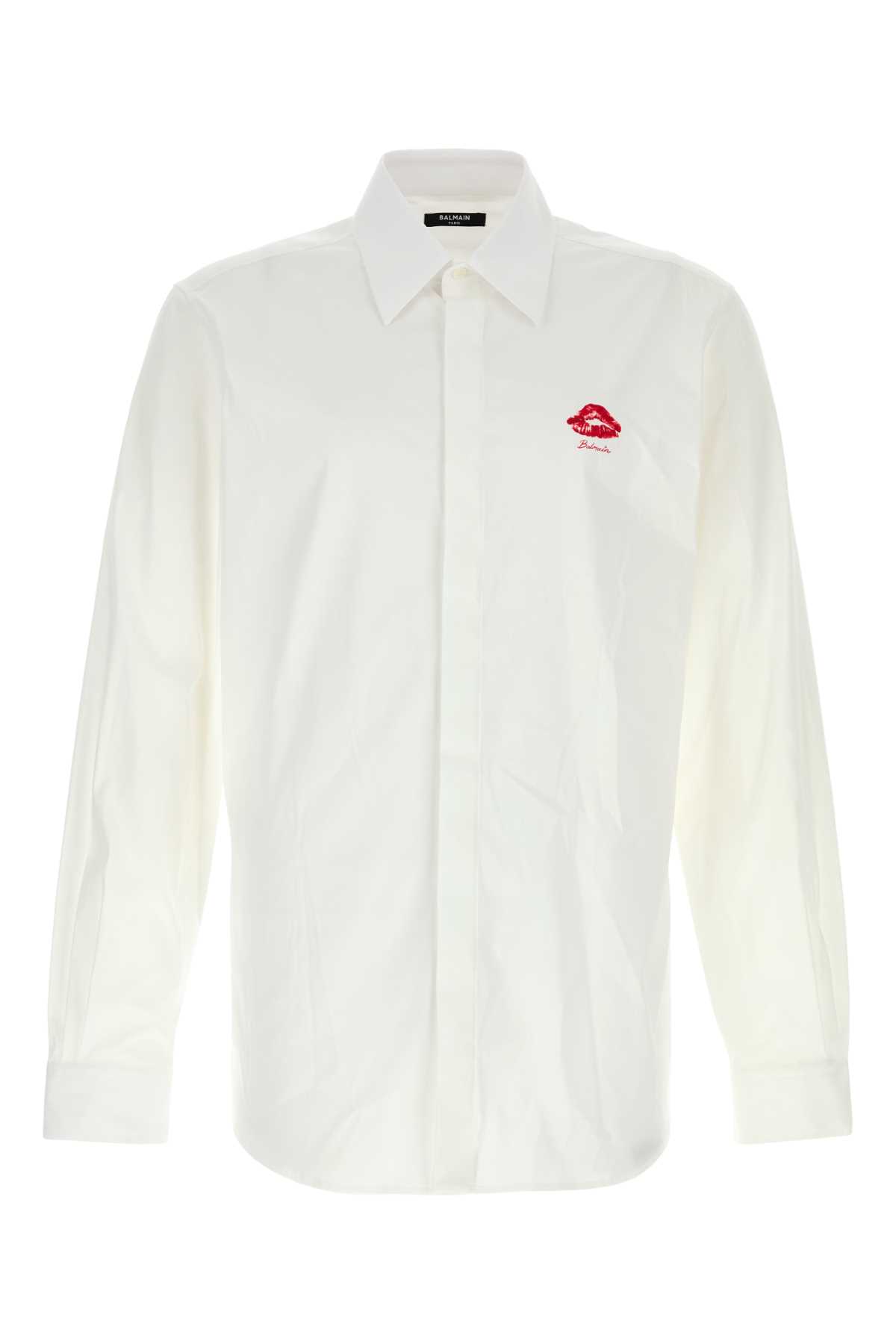 Shop Balmain White Stretch Poplin Shirt In Blanc0fa