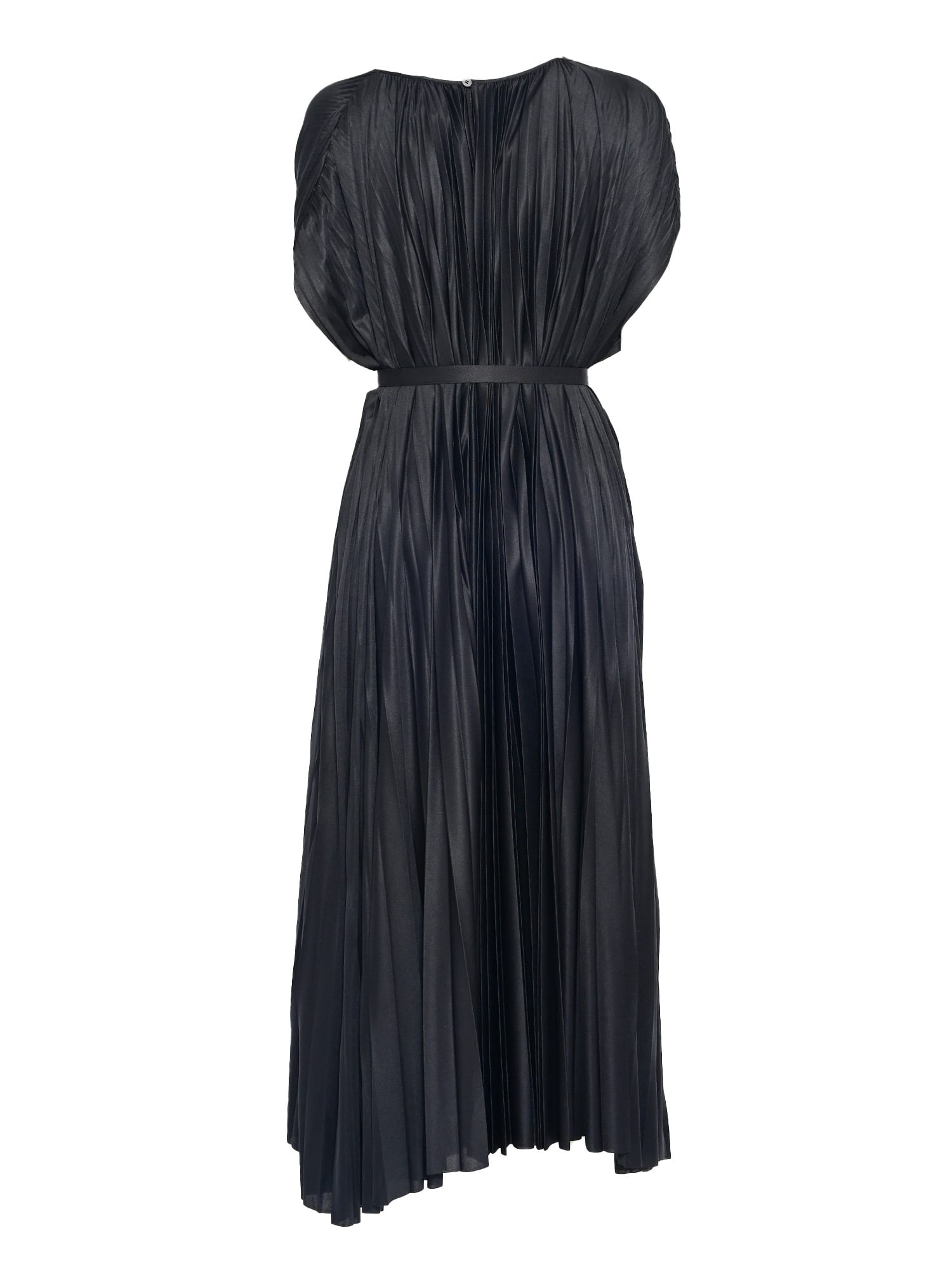 Fabiana Filippi Sleeveless Pleated Maxi Dress With Matching Belt In Black