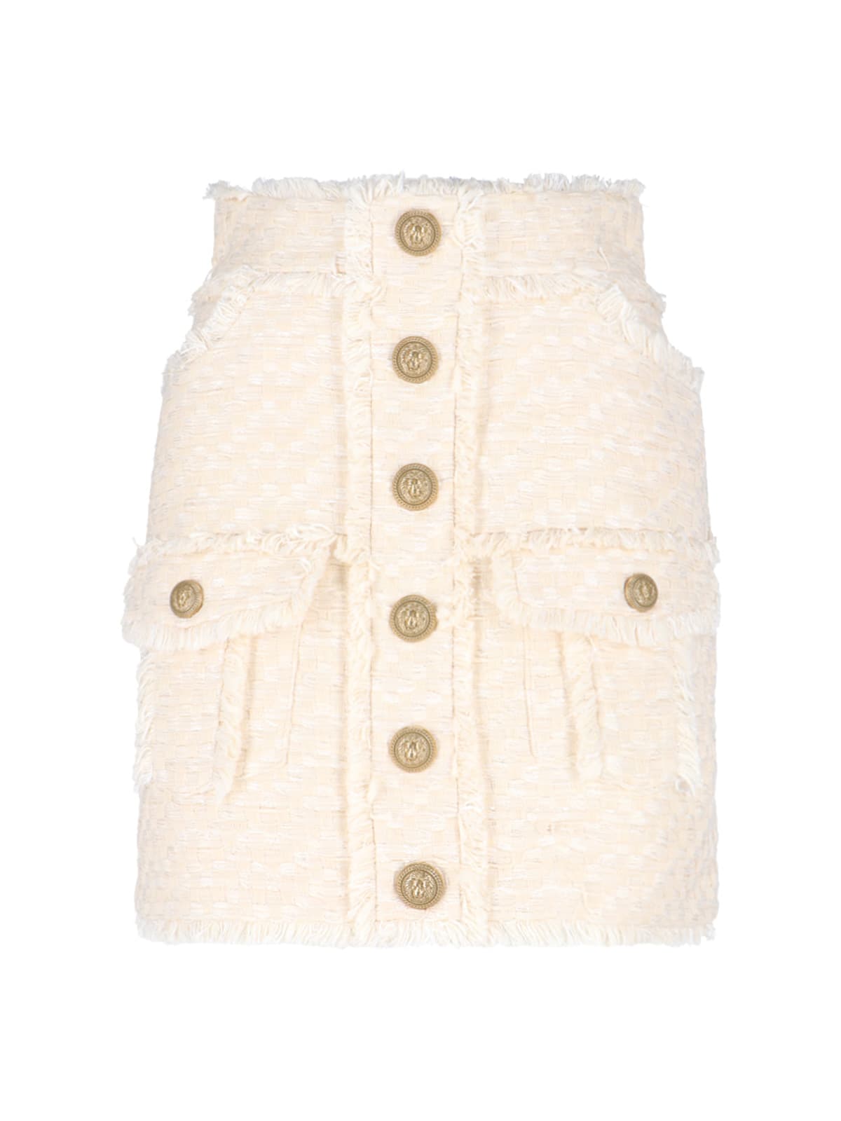 Balmain Check Tweed Button-front Cargo Mini Skirt In Cream