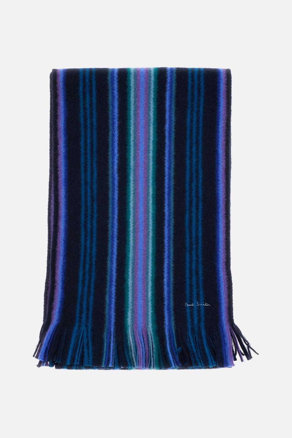 Paul Smith Signature-stripe Wool Scarf In Blue
