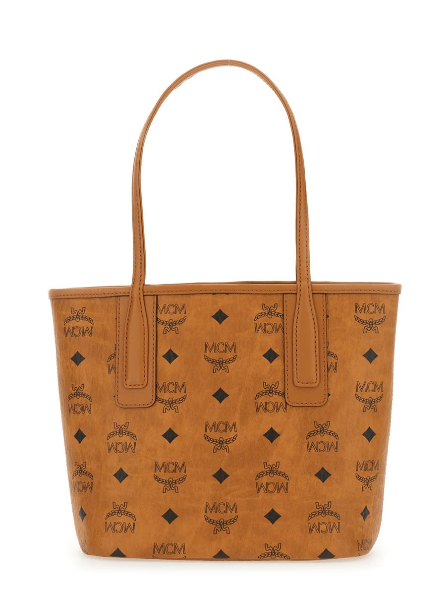 Shop Mcm Mini Liz Tote Bag In Buff