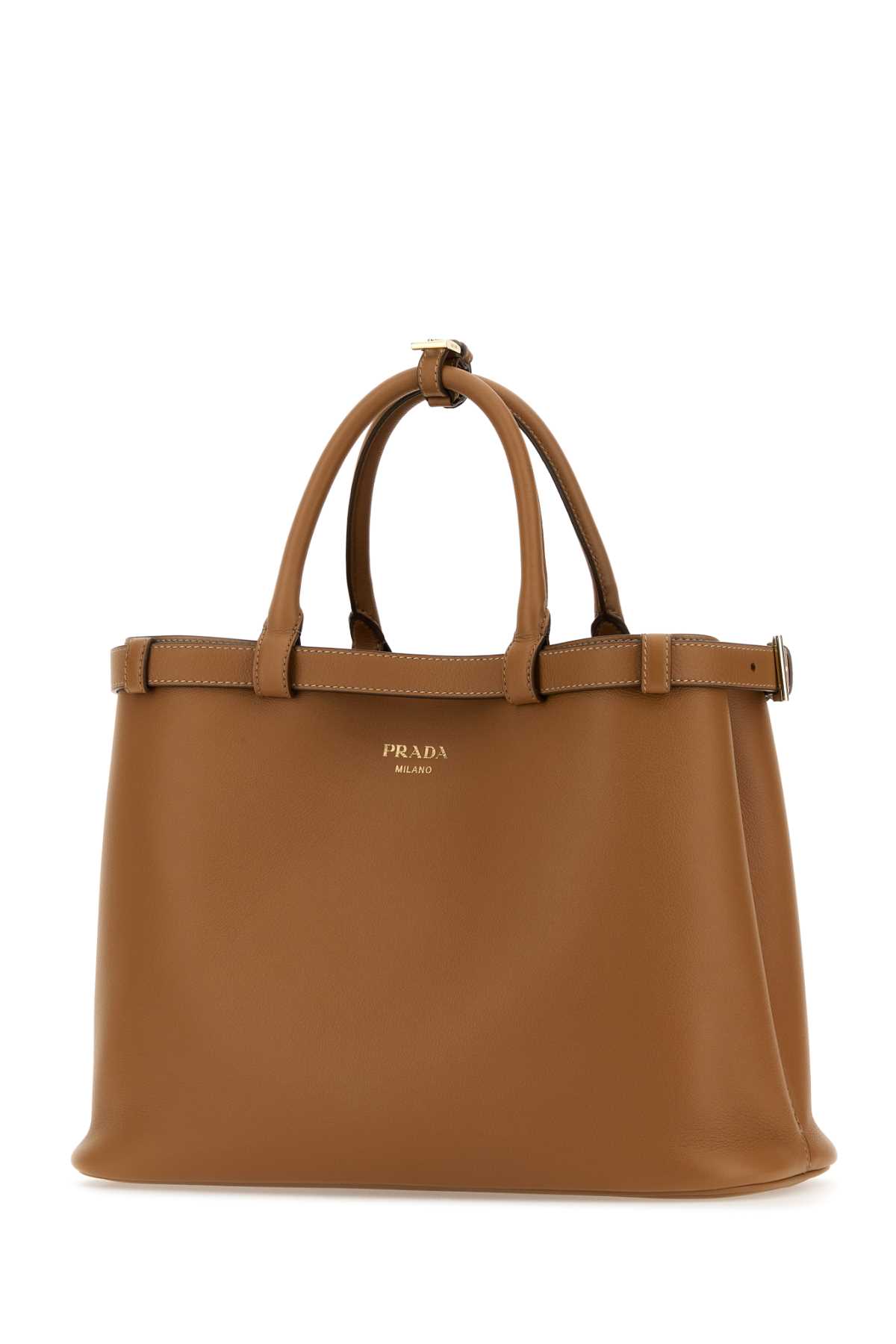 Shop Prada Caramel Leather Medium  Buckle Handbag In Caramel 0