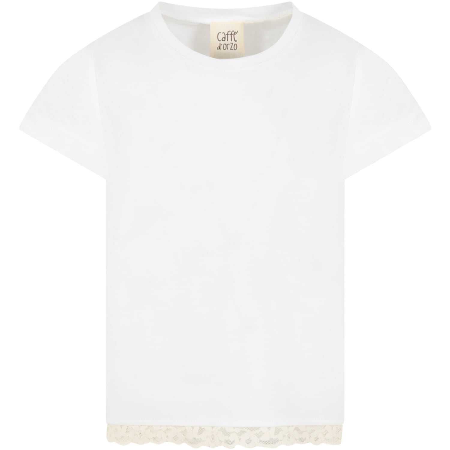 Caffe' D'orzo Kids' White T-shirt For Girl With Lace Details