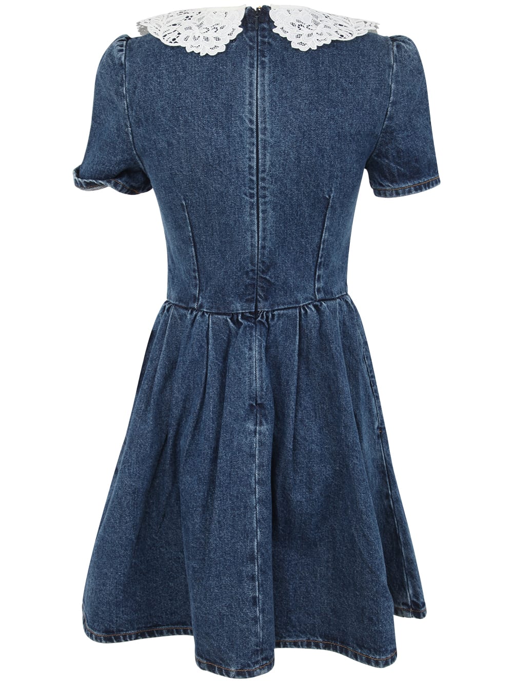 Shop Self-portrait Lace Collar Denim Mini Dress In Bl Blue
