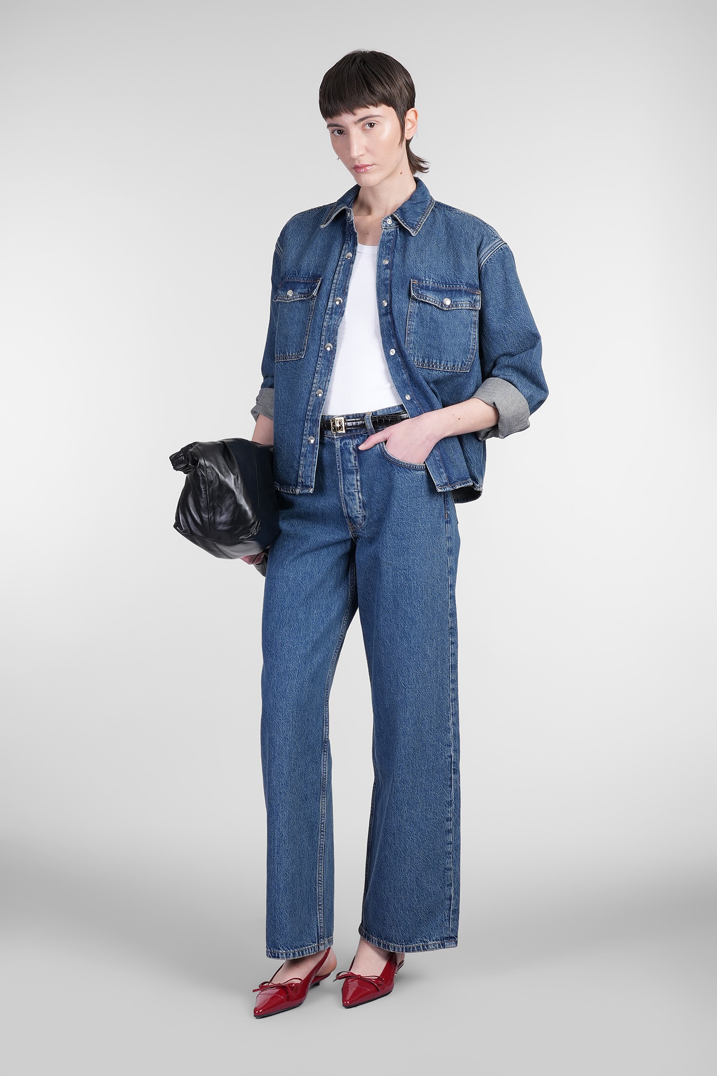 Shop Anine Bing Manon Jeans In Blue Cotton