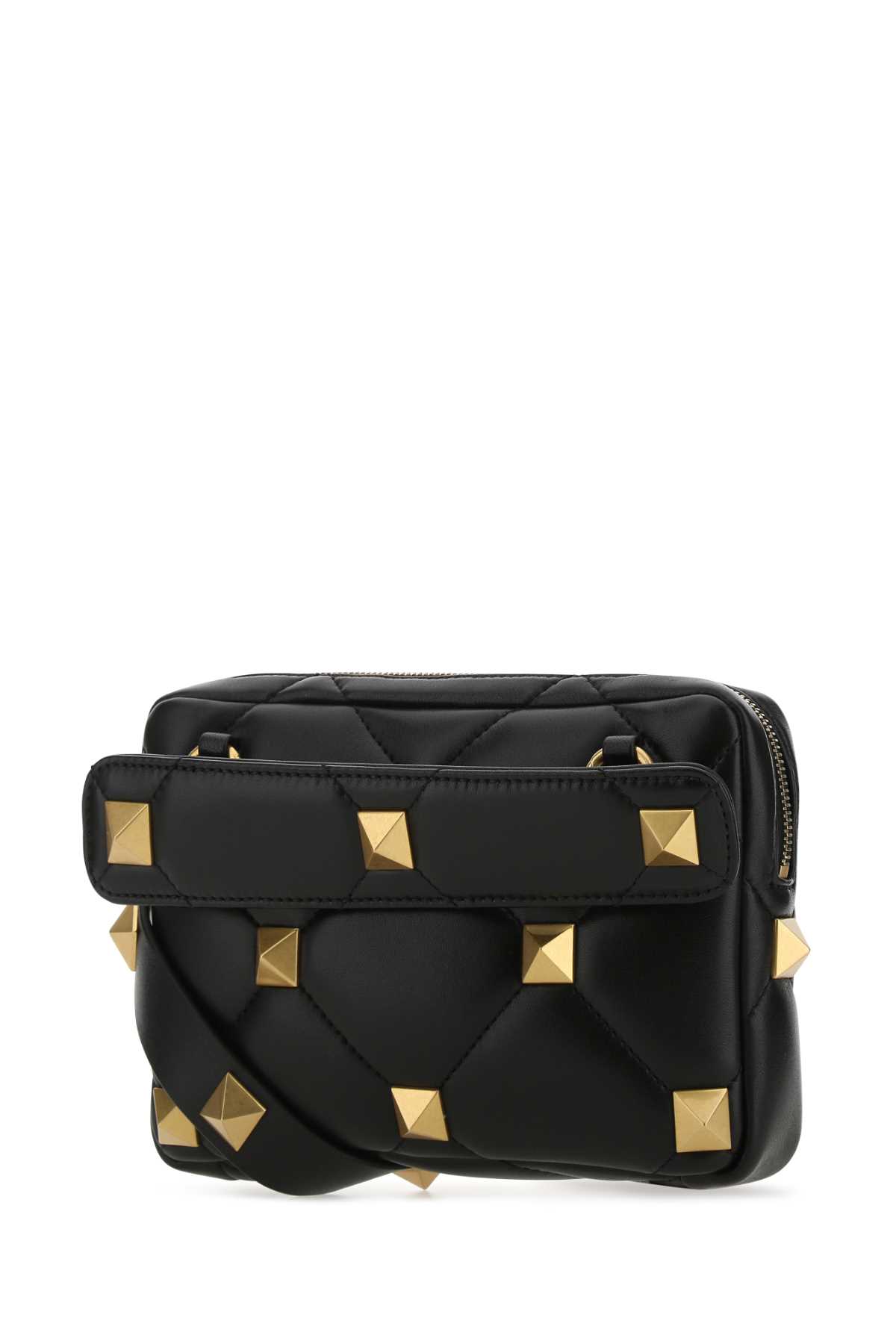 Shop Valentino Black Nappa Leather Roman Stud Handbag In 0no