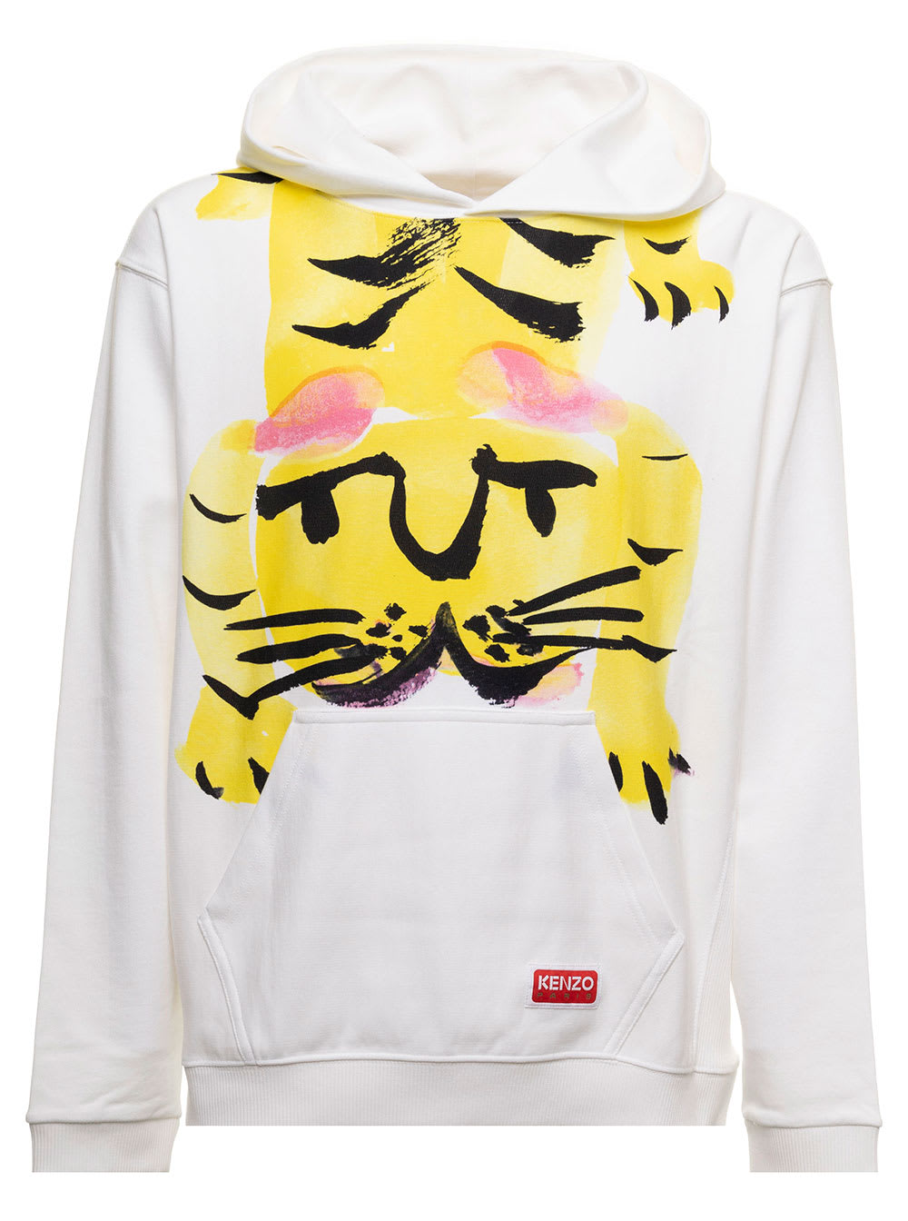 White akae Bowing Tiger Hoodie In Cotton With Print And Logo Patch Kenzo Man