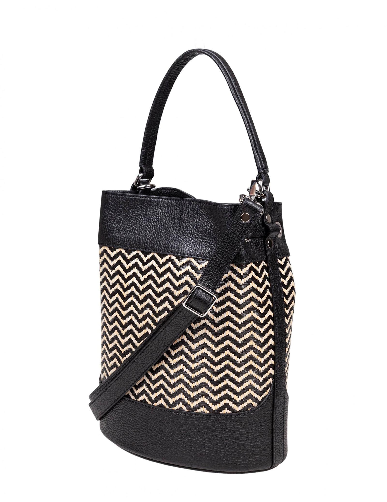 Zanellato Bucket Bag In Leather And Raffia In Black