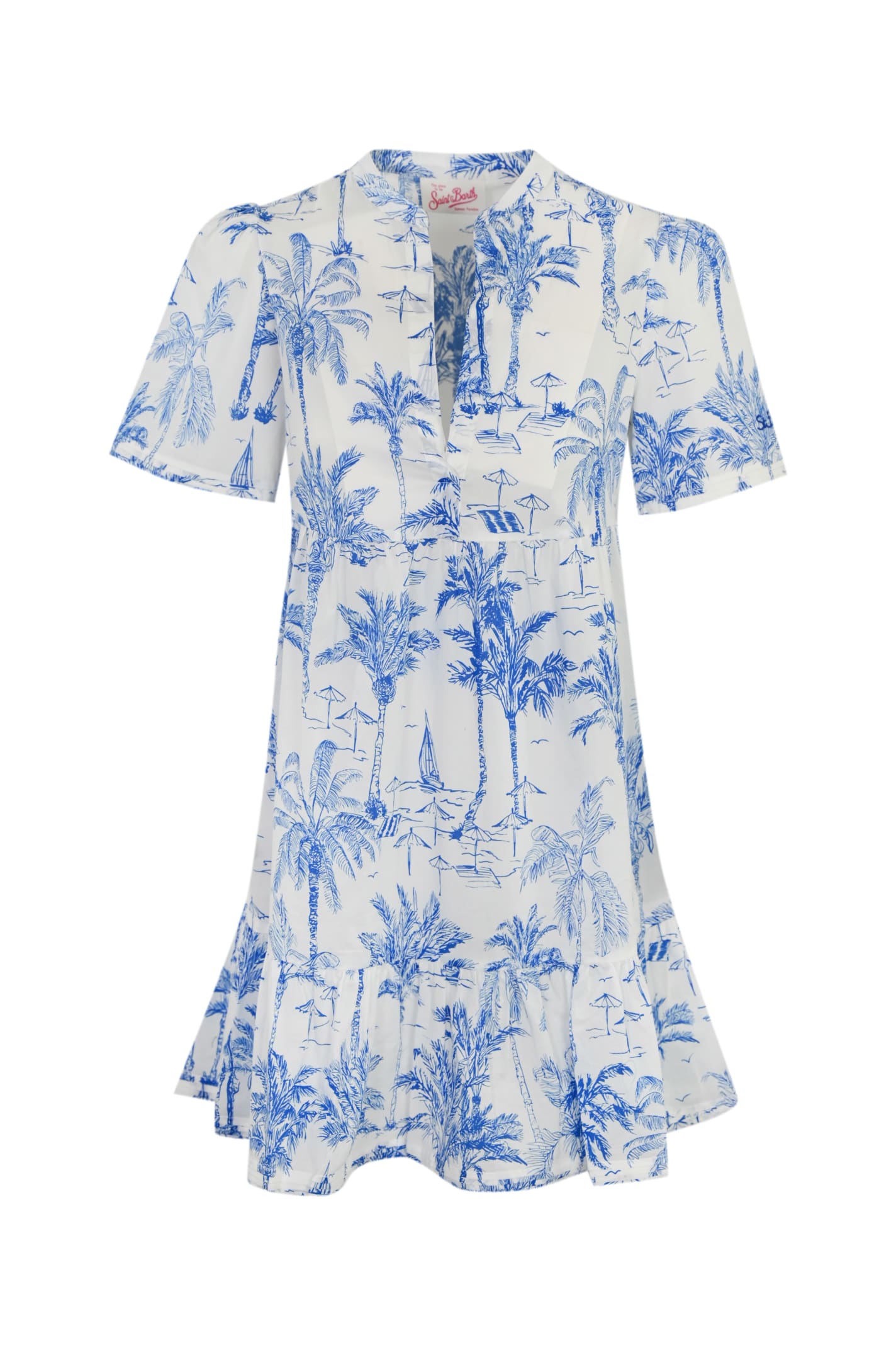 Shop Mc2 Saint Barth Siara Saint Beach Dress In Cotton In Bianco/blu