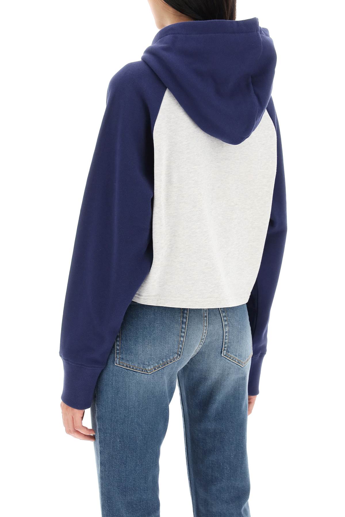 Shop Balmain 70s Cropped Hoodie In Gris Chine Marine Rouge Fonce (blue)