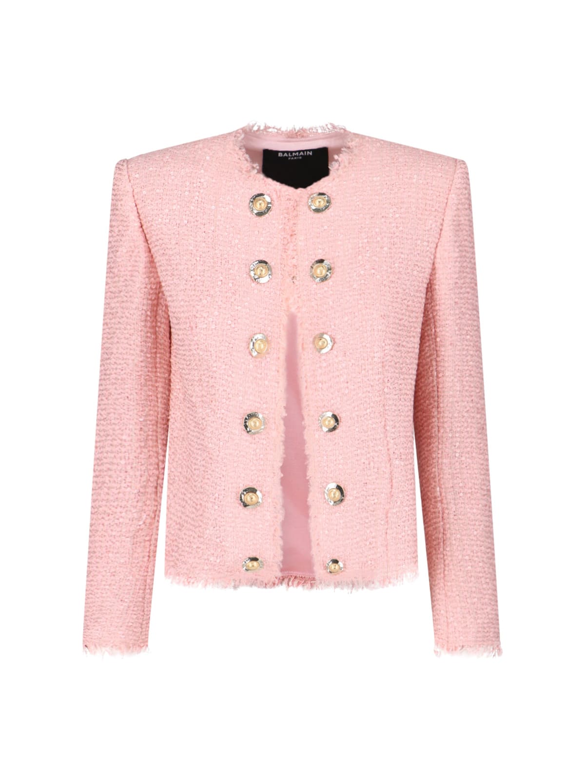Balmain Tweed Jacket With All-over Sequins And Structured Shoulders In Red