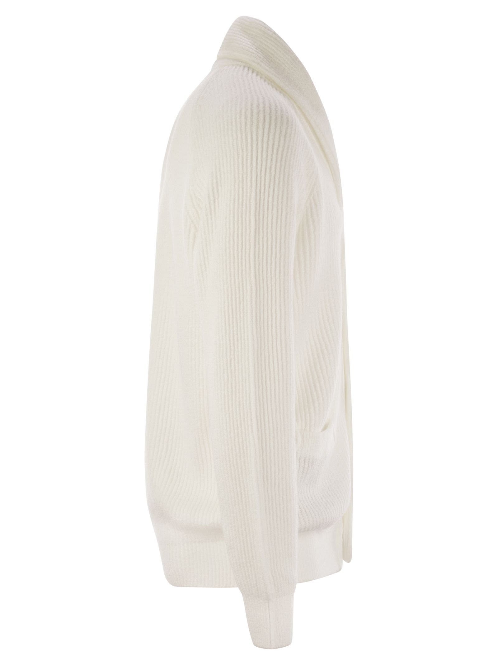 Brunello Cucinelli Men's Buttoned Cotton Rib Cardigan In Neve
