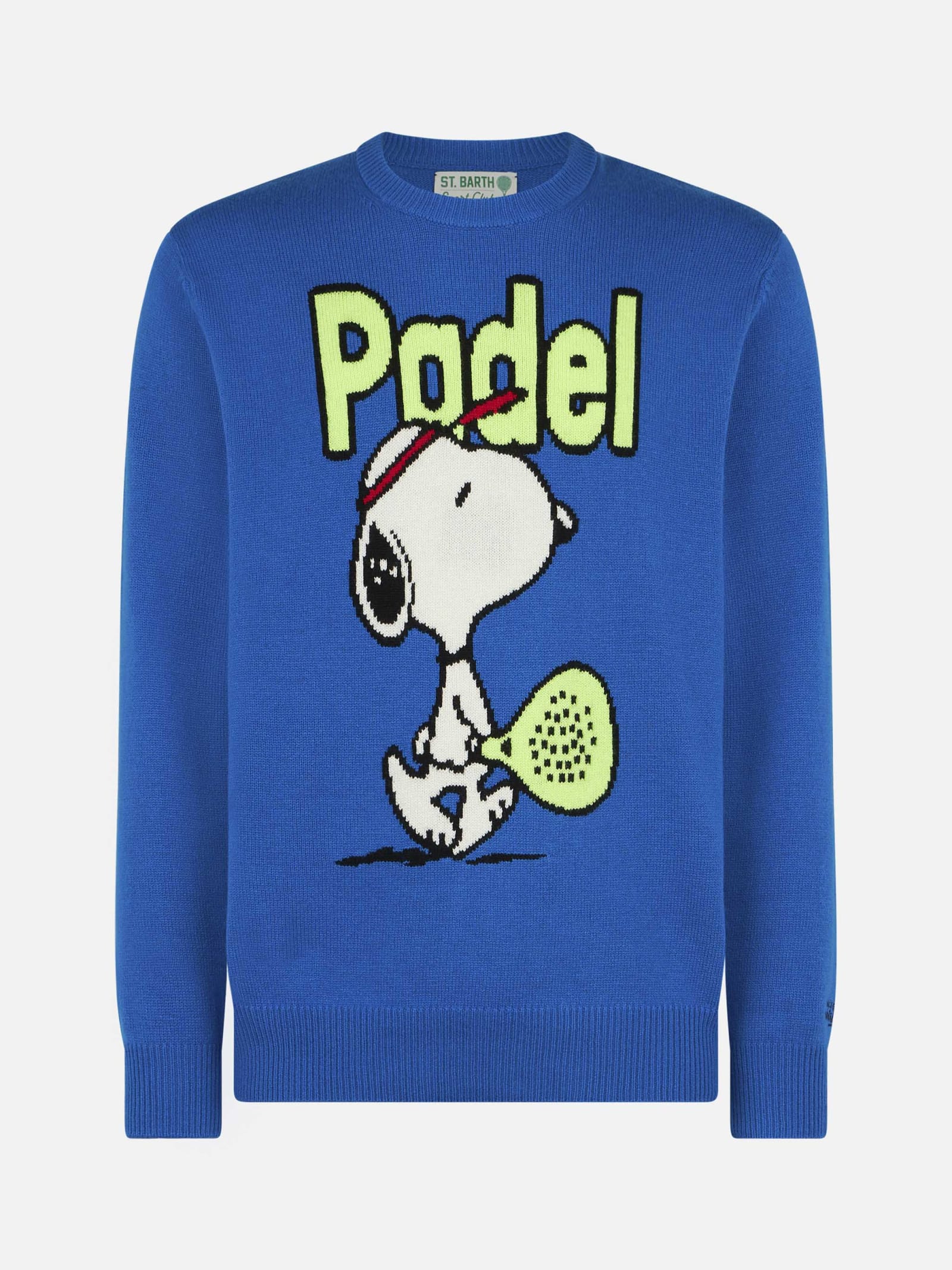 Mc2 Saint Barth Man Crewneck Sweater With Snoopy Padel Jacquard Snoopy - ©peanuts Special Edition In Blue