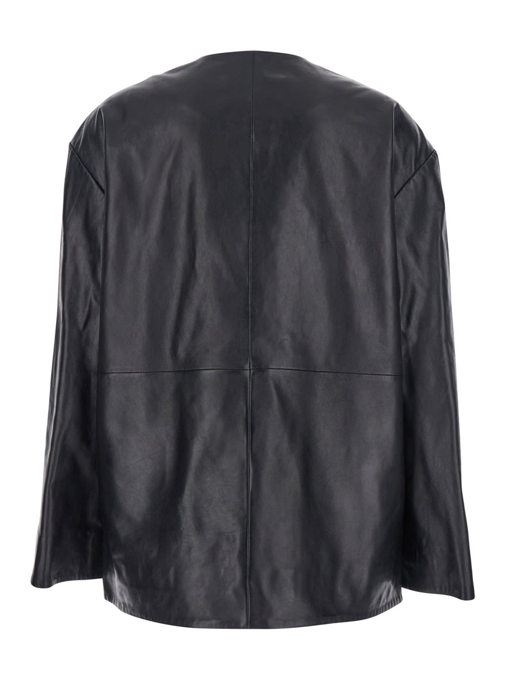 Rohe Black Jacket With Front Toggle Closure In Leather Woman In Black