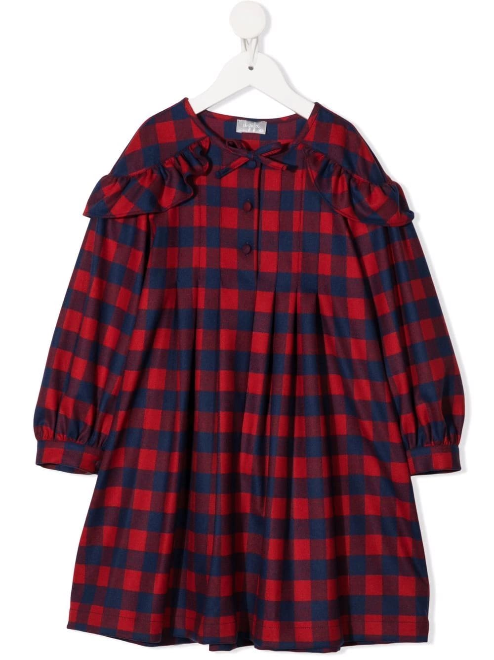 Il Gufo Kids Dress In Tecnowool Damier Red And Blue With Ruffles