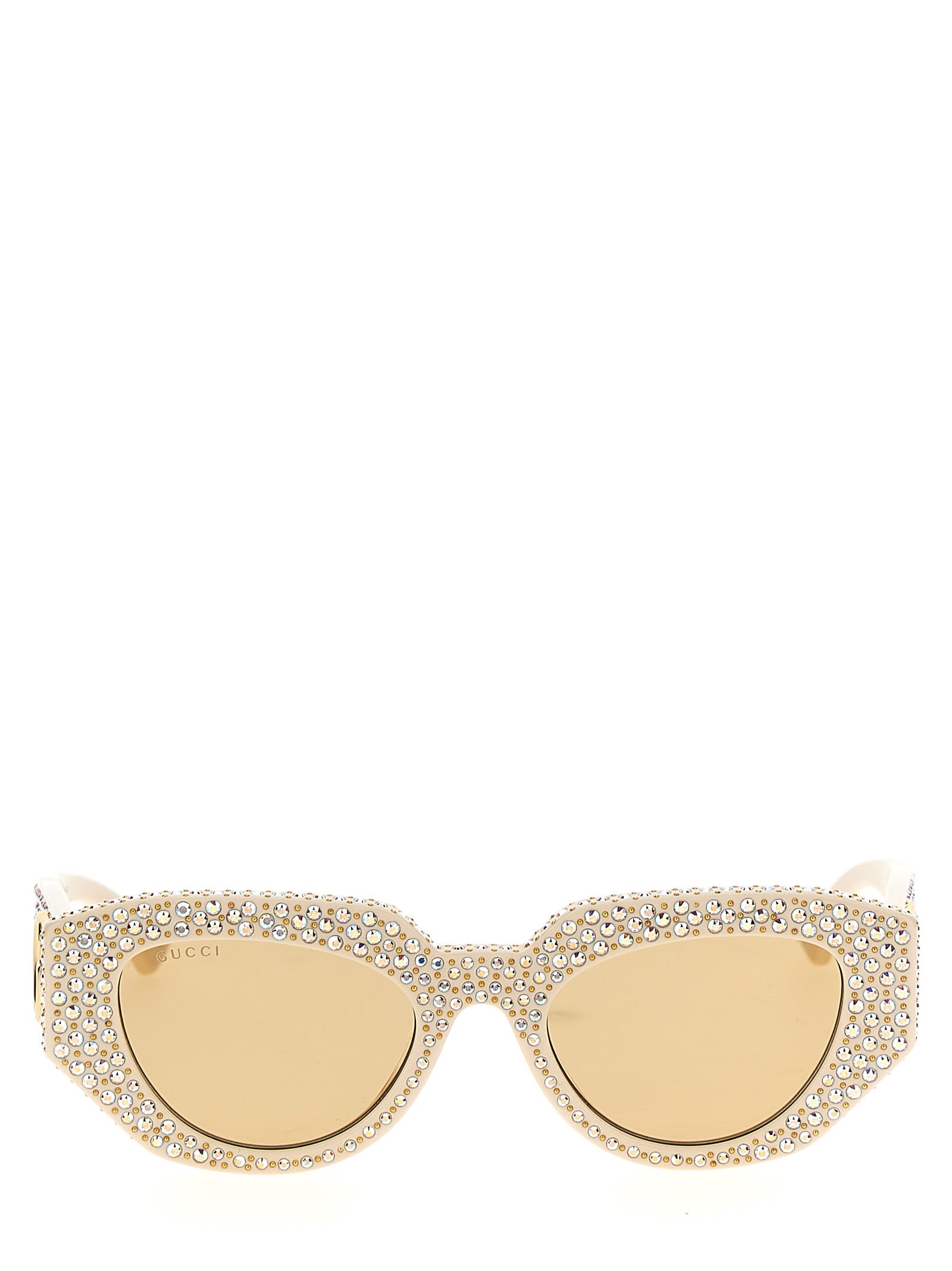 Shop Gucci Geometric Crystal Sunglasses In White