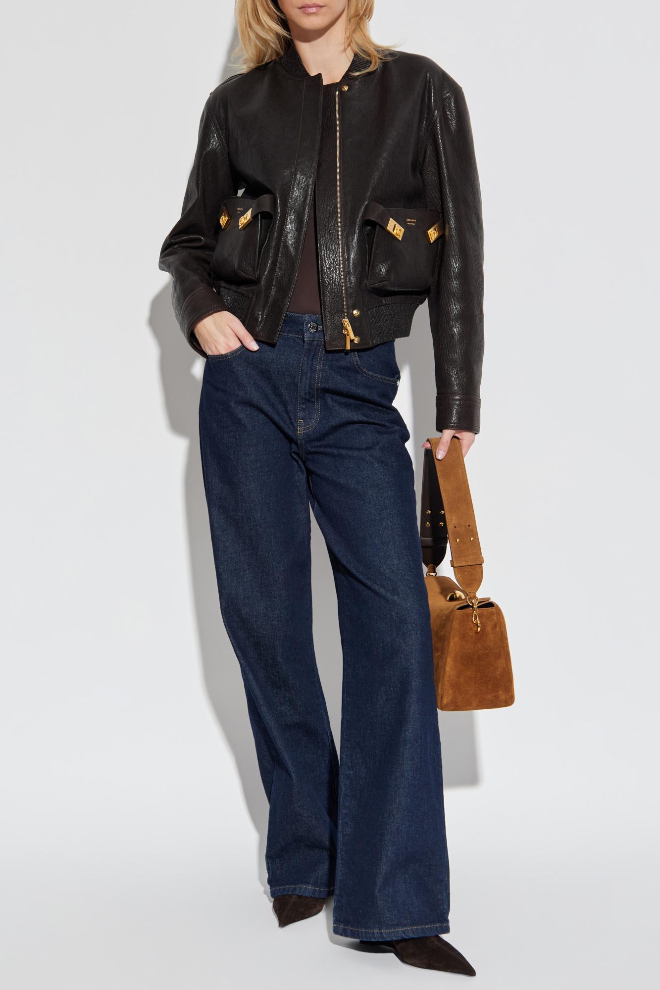 Ferragamo Leather Jacket In Brown