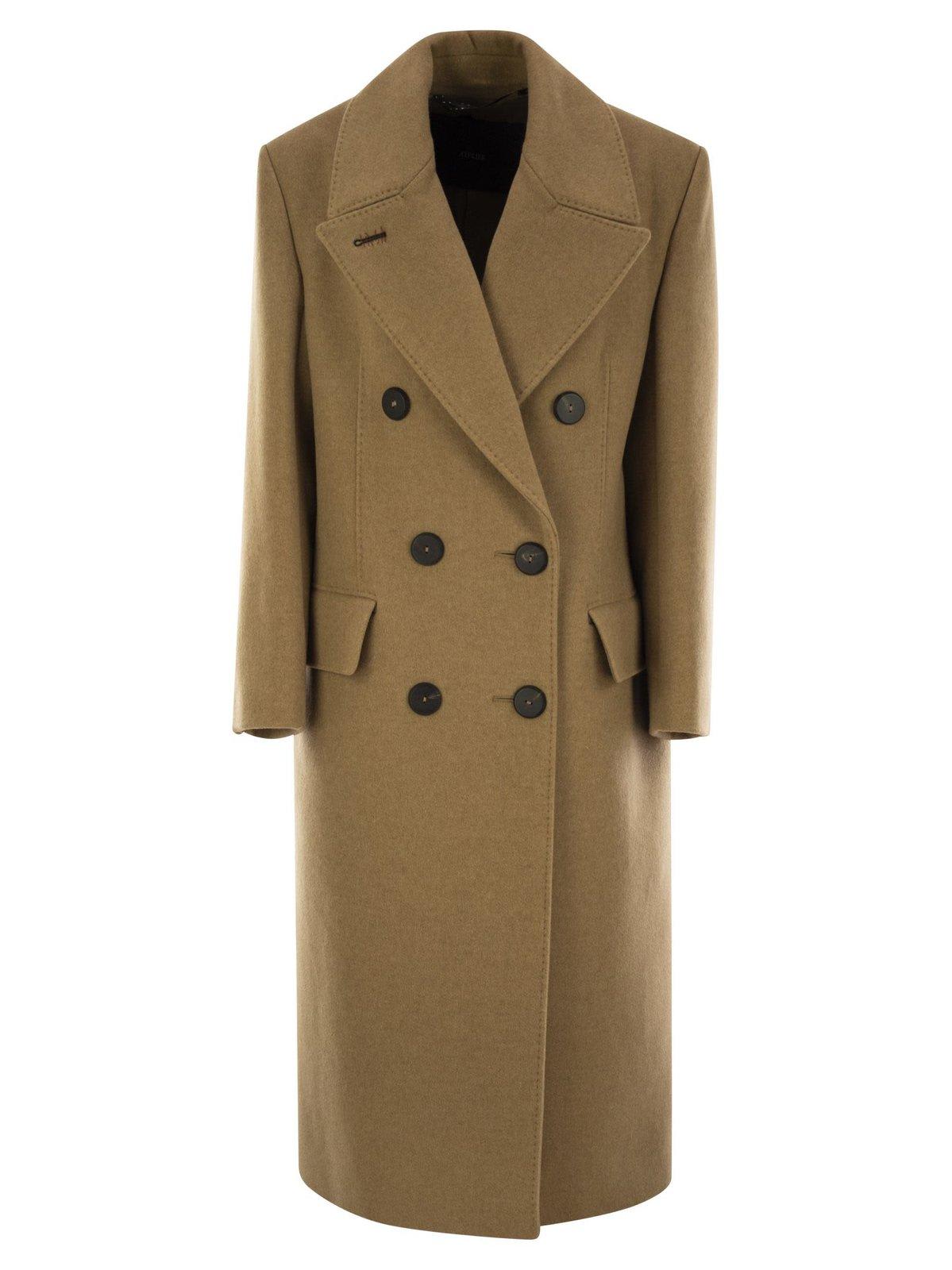 Shop Max Mara Certo Double-breasted Long-sleeved Coat In Cammello