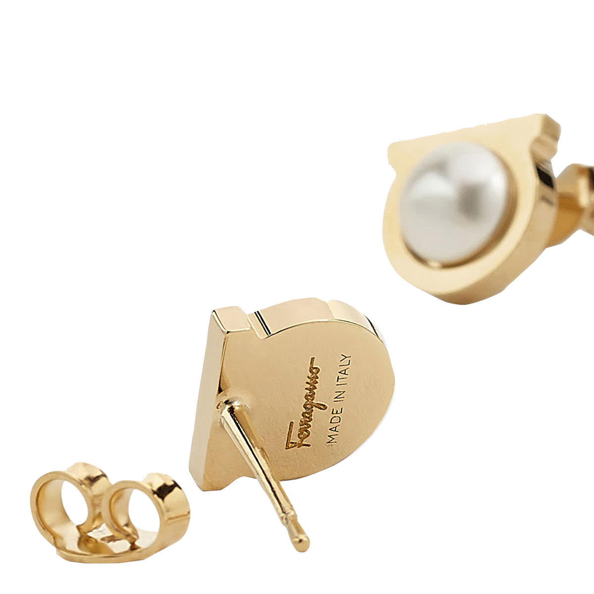 Shop Ferragamo Gancini Pearl Earrings In Gold
