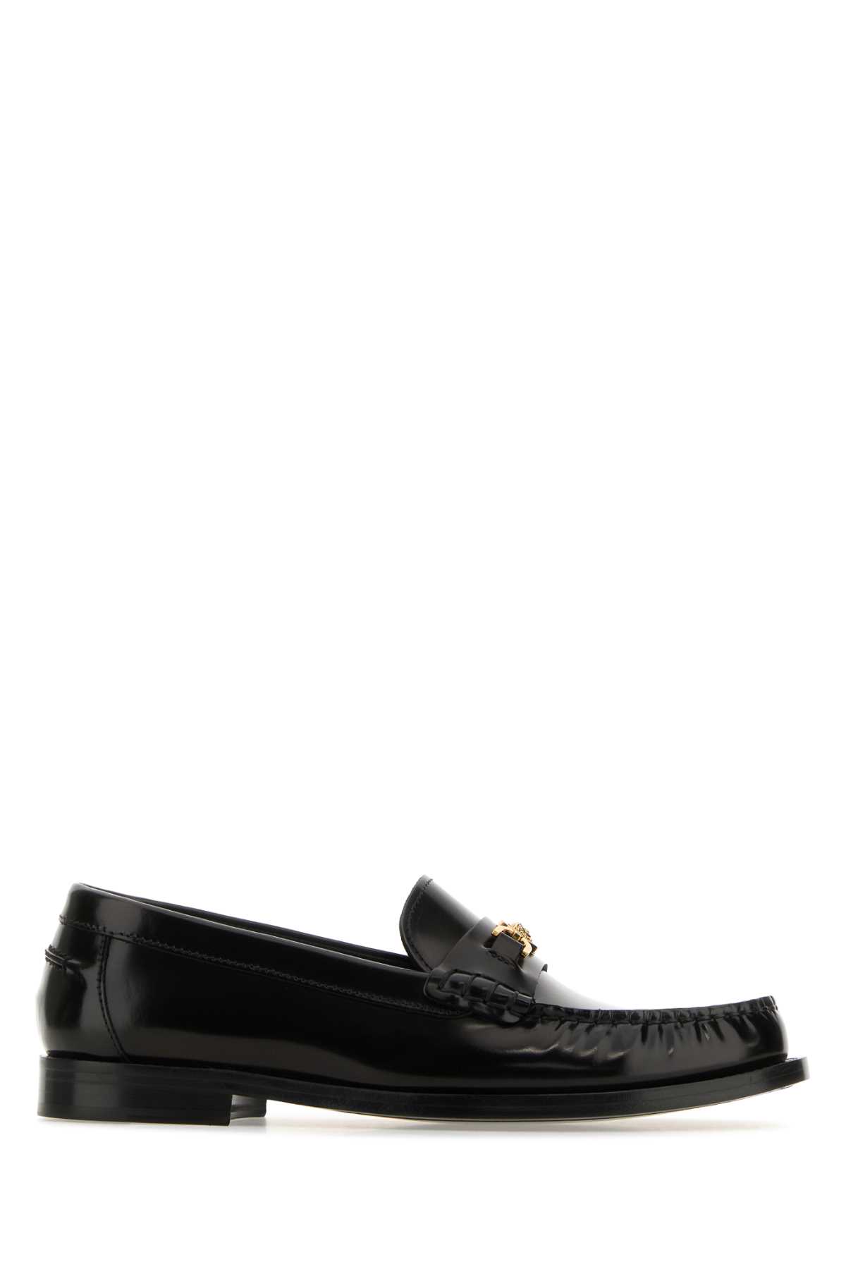 VERSACE BLACK LEATHER MEDUSA 95 LOAFERS 