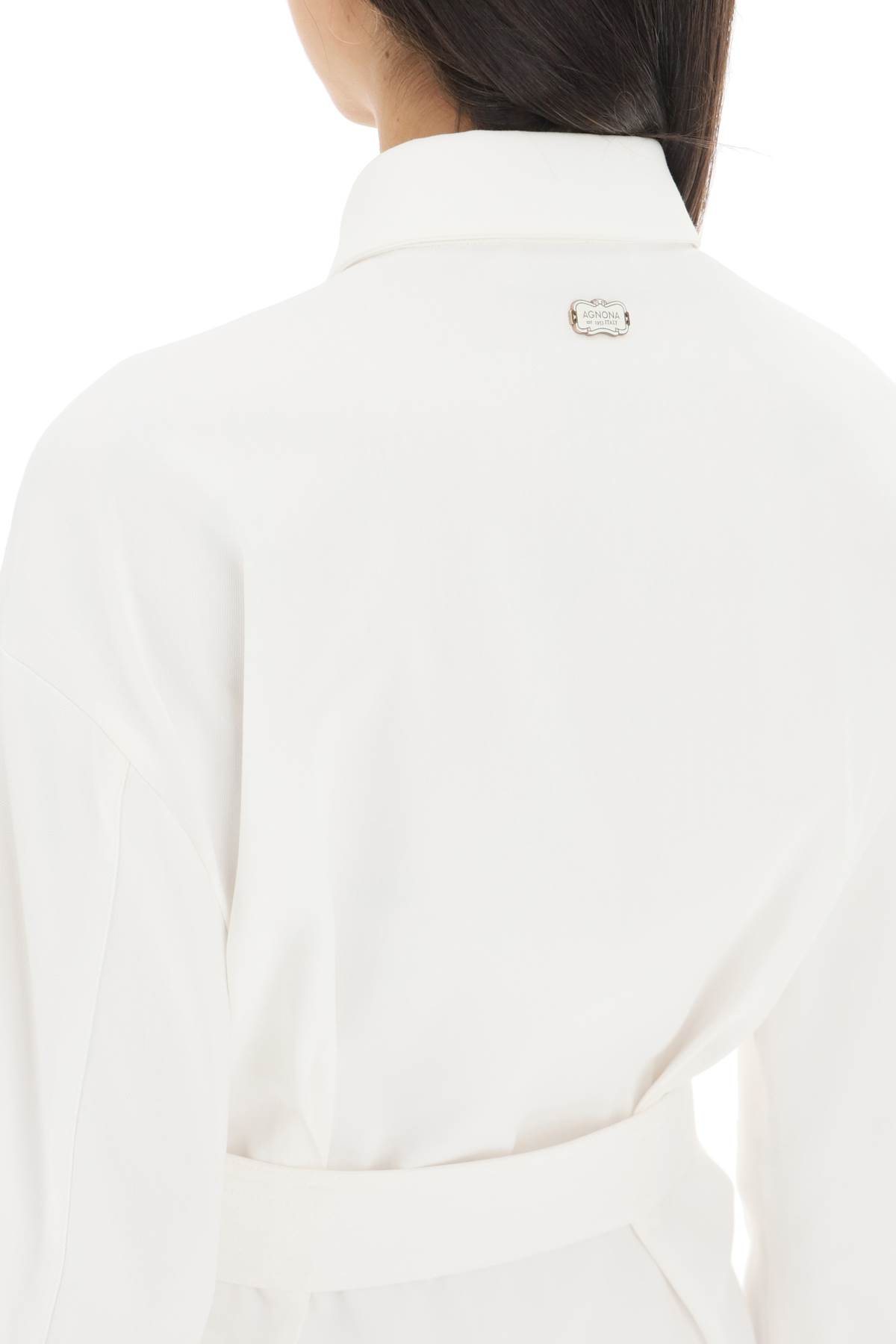 Shop Agnona Belted Twill Shirt Dress In White (white)