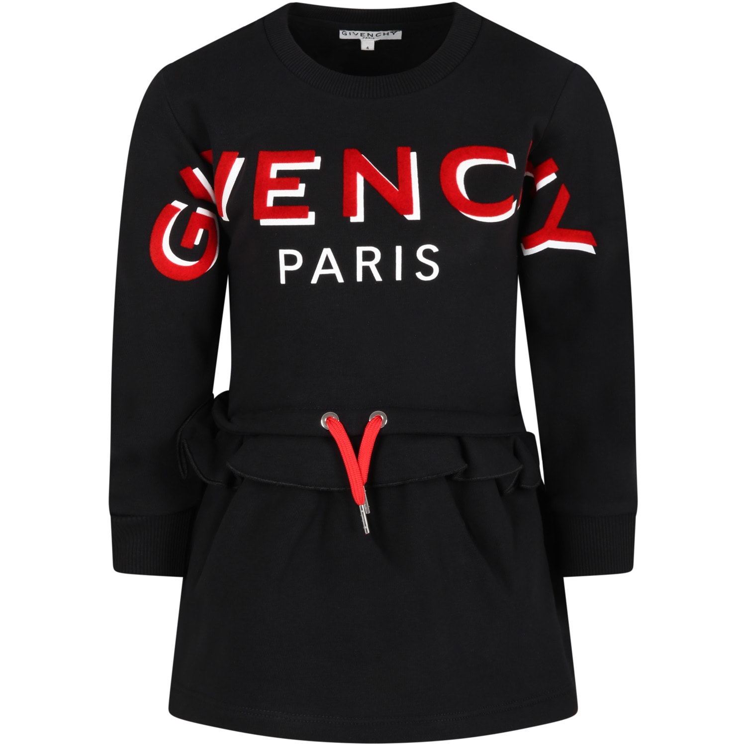 Givenchy Black Dress For Girl With Red Logo