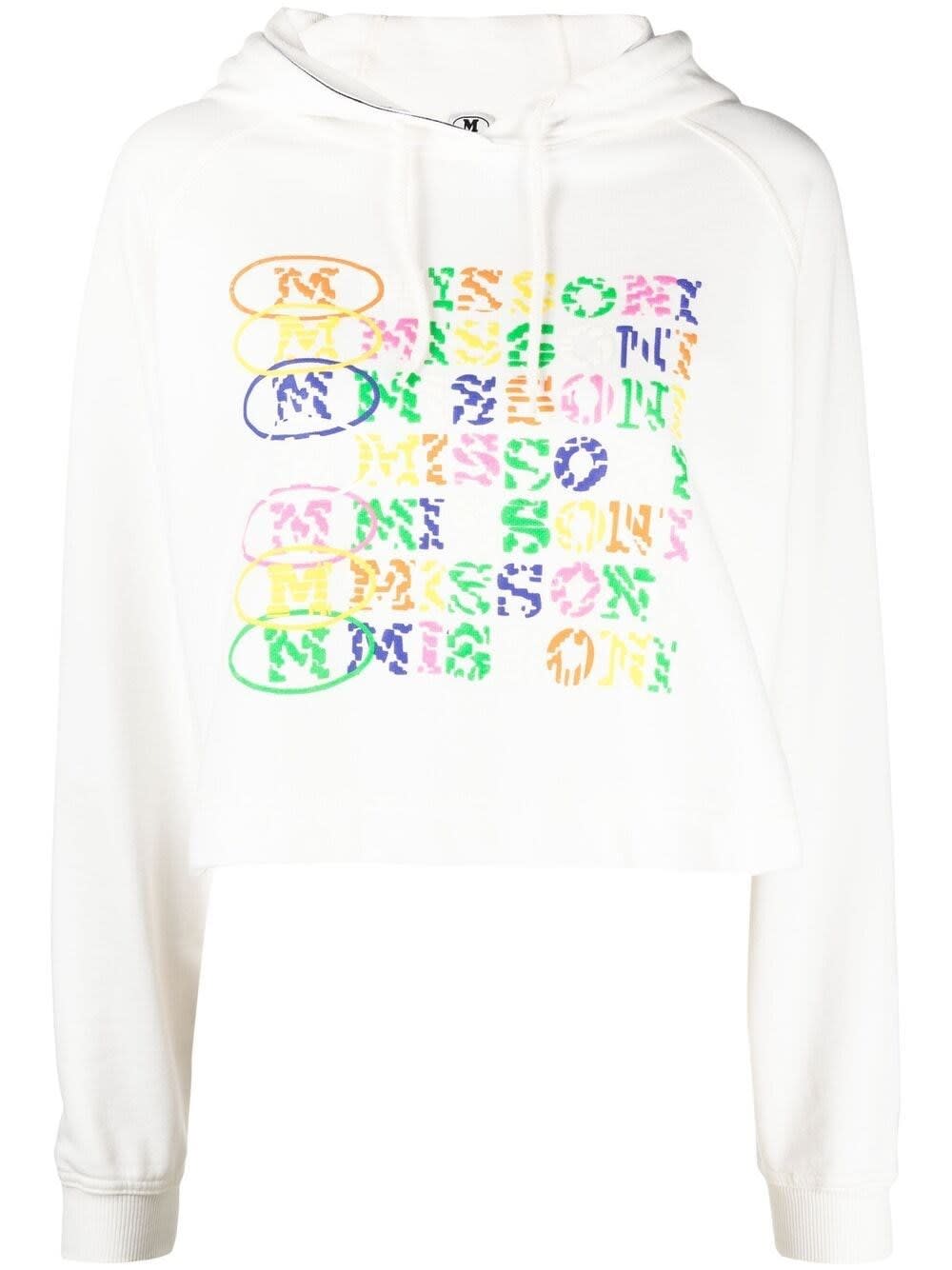 M Missoni Cottons CROP JERSEY HOODIE WITH MULTICOLOR LOGO PRINT
