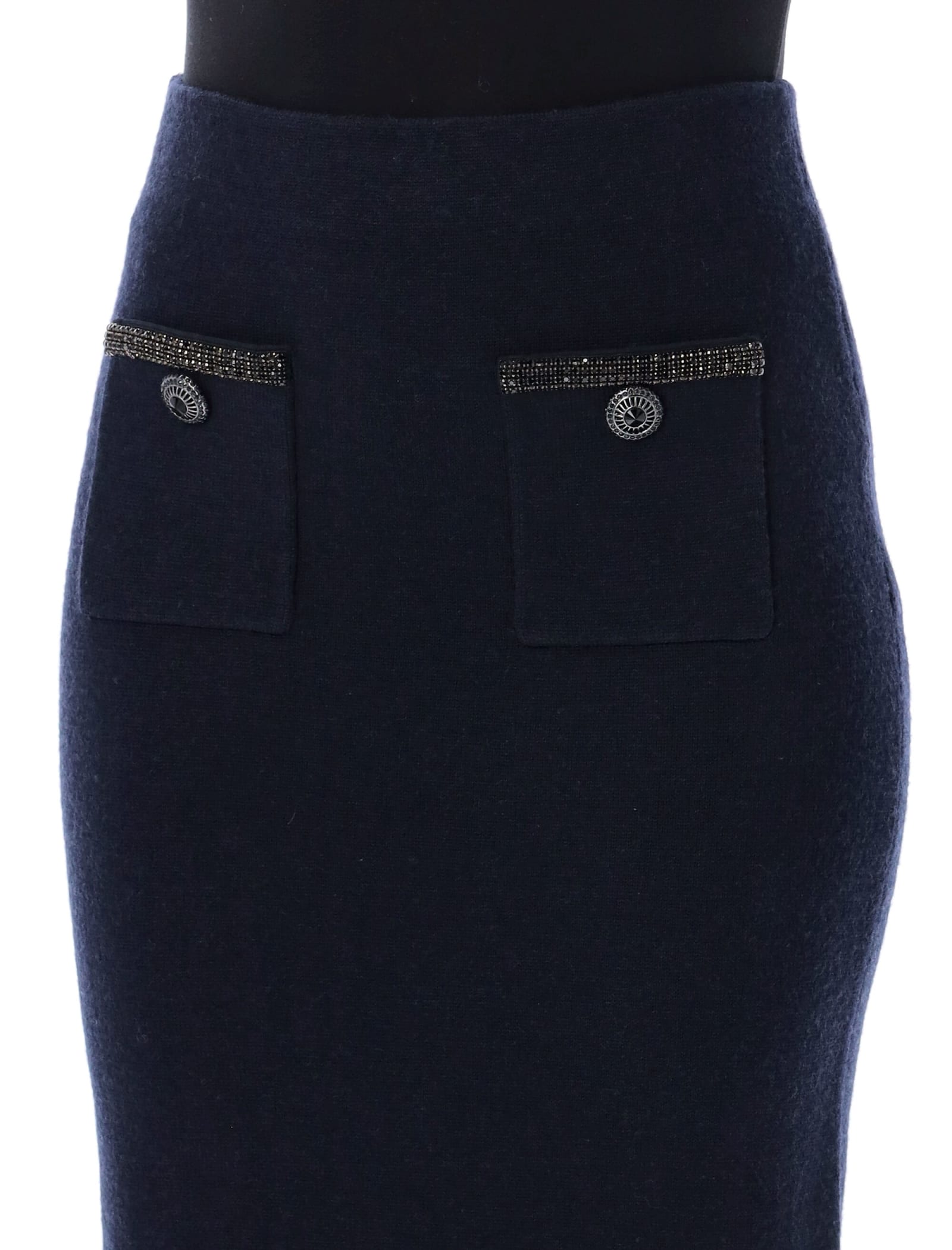 Shop Self-portrait Compact Wool Midi Skirt In Navy