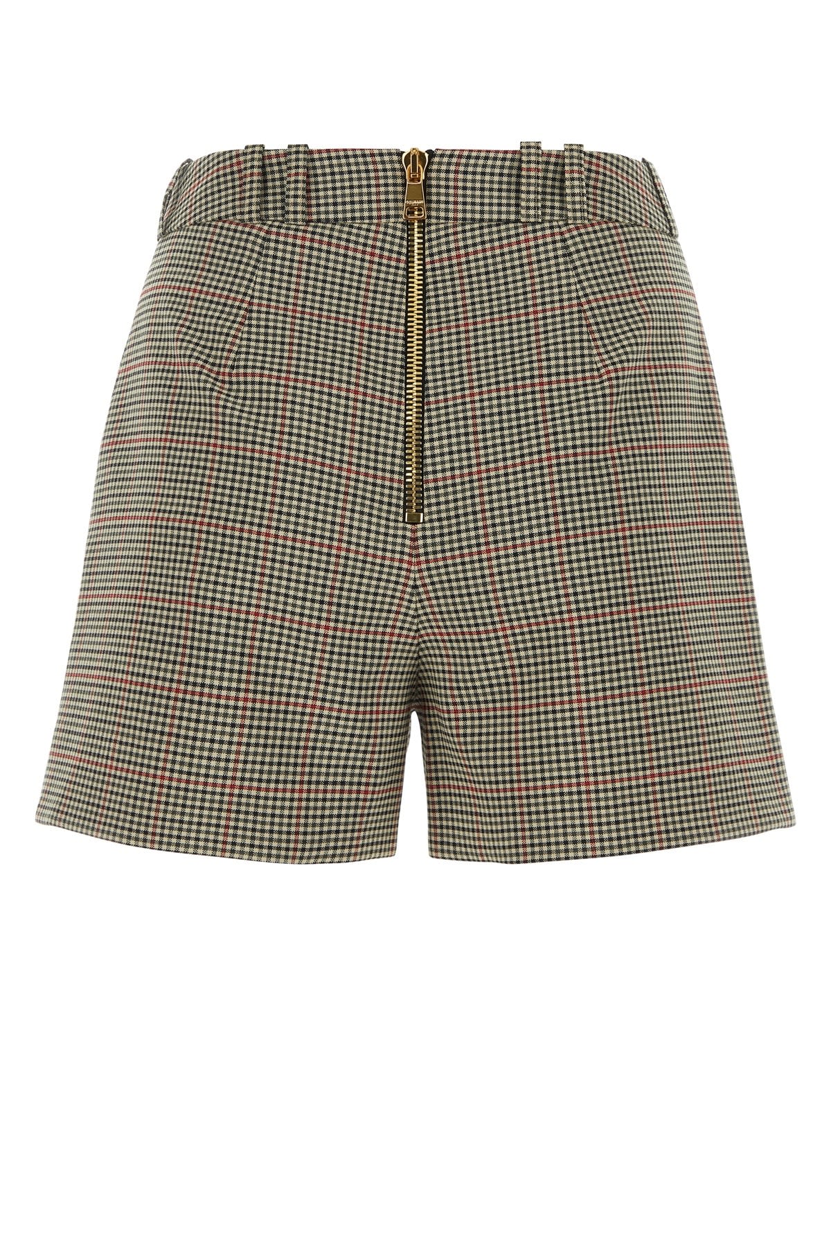 Shop Balmain Hw 8 Btn Prince Of Wales Pleated Shorts In Noir/ivoire/rouge