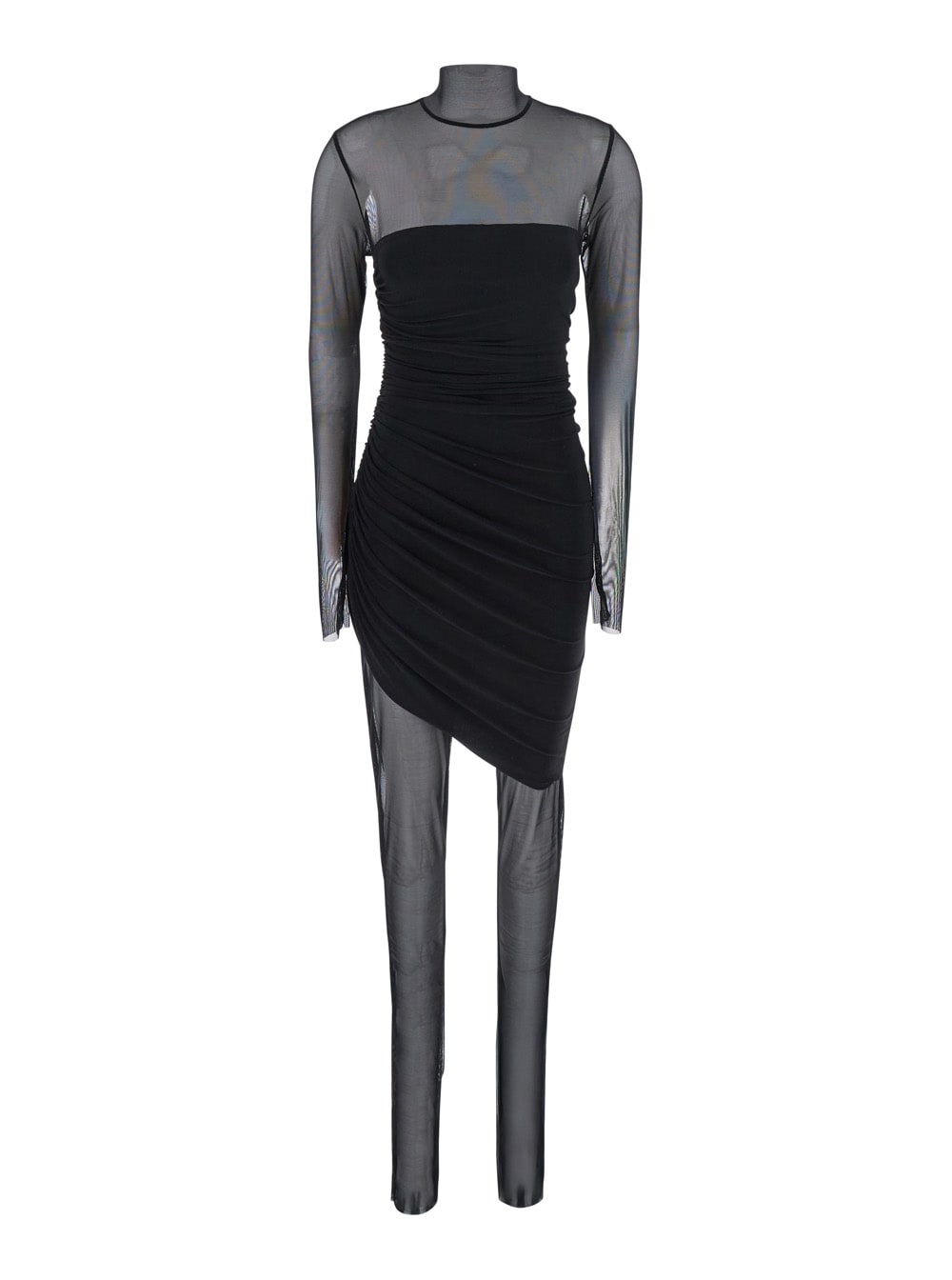 Norma Kamali Diana Pickleball Layered Ruched Stretch-jersey And Tulle Jumpsuit In Black