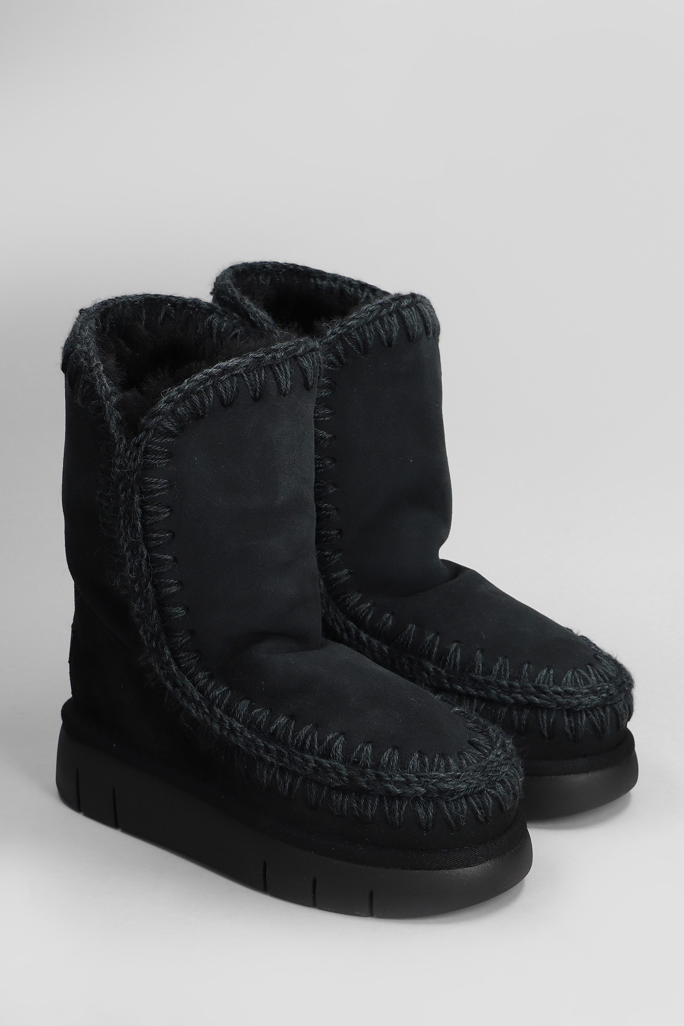 Shop Mou Eskimo Bounce 24 Low Heels Ankle Boots In Black Suede