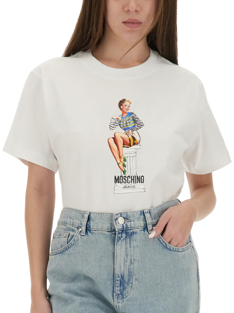 Moschino Jeans T Shirt With Print In White