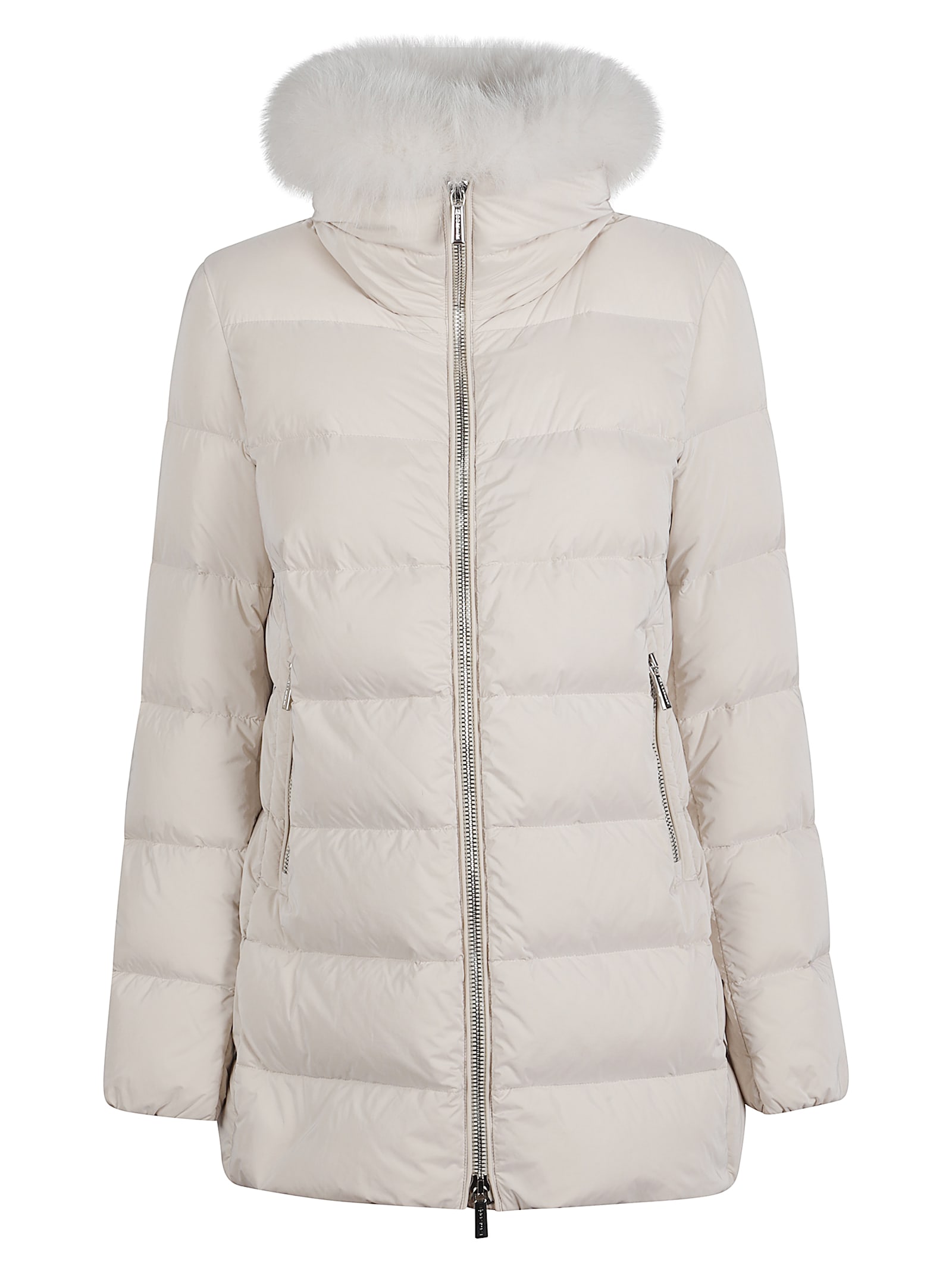 Moorer Luxurious Down Jacket Fur Trim Hooded In White