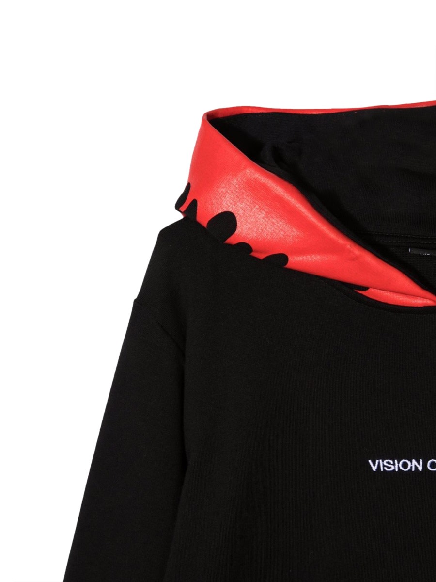 Vision Of Super Black Hoodie With Red Flames In Black