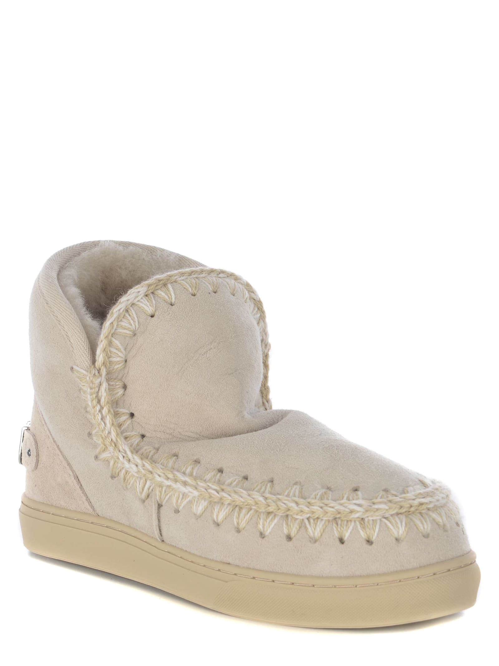 Shop Mou Boots  Sneakers Metal Logo Made In Suede In Beige