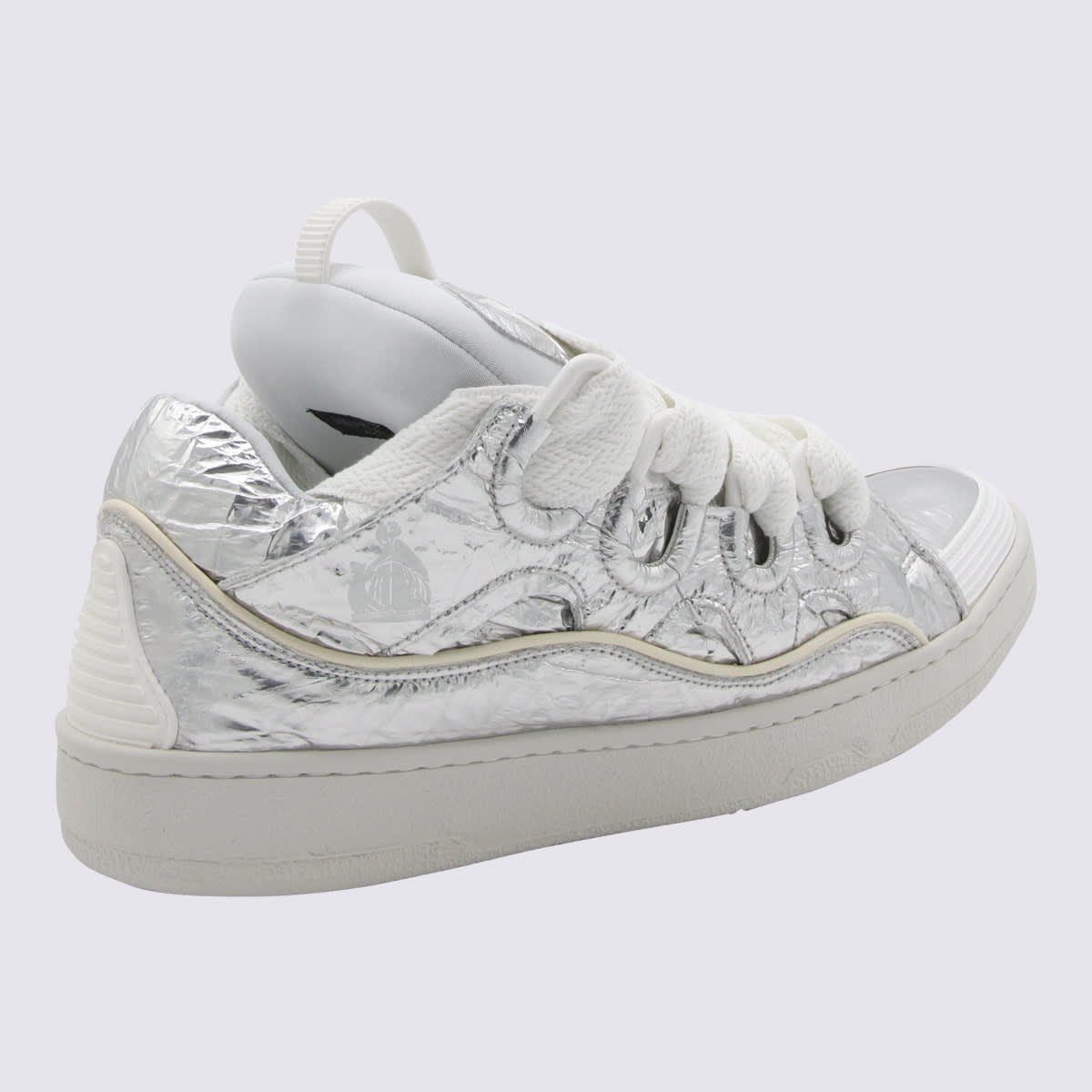 Shop Lanvin Silver Leather Curb Sneakers